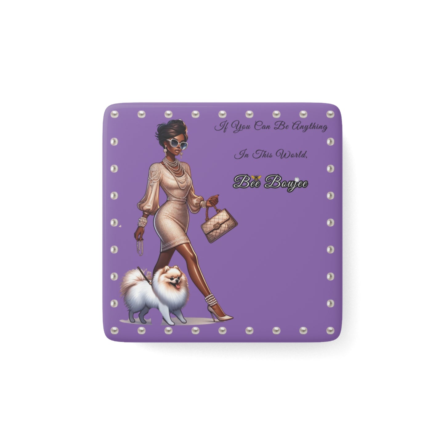 Bee Boujee in PEARLS - Porcelain Magnet 2x2, Square PURPLE 02