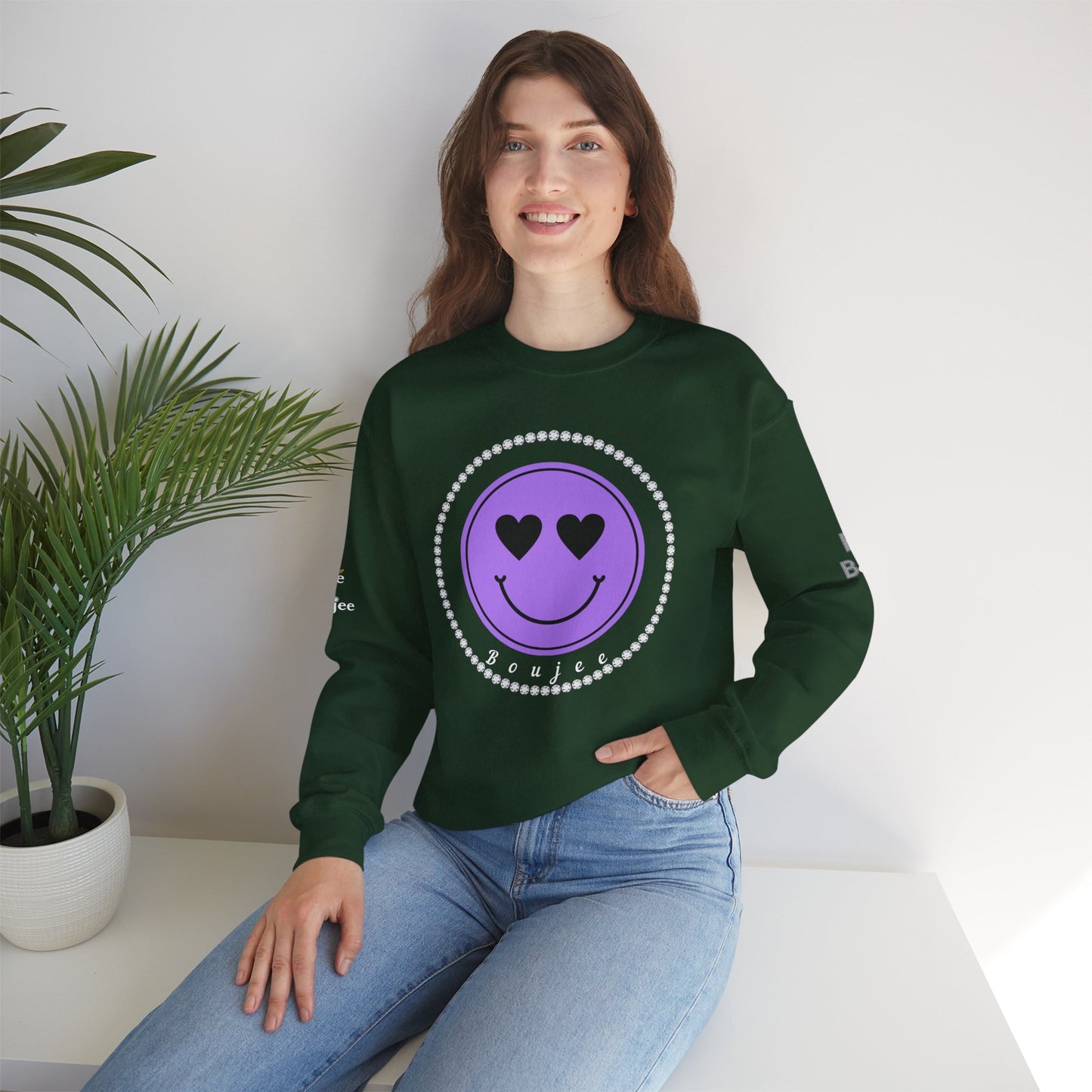 Boujee Smiley Face Purple Heart Eyes Yellow - Heavy Blend™ Dark Colors Crewneck Sweatshirt