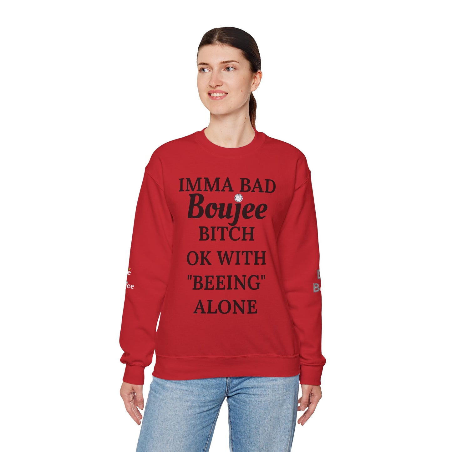 Imma Bad Boujee Bitch Ok With "Beeing" Alone - Heavy Blend™ Light Colors Crewneck Sweatshirt
