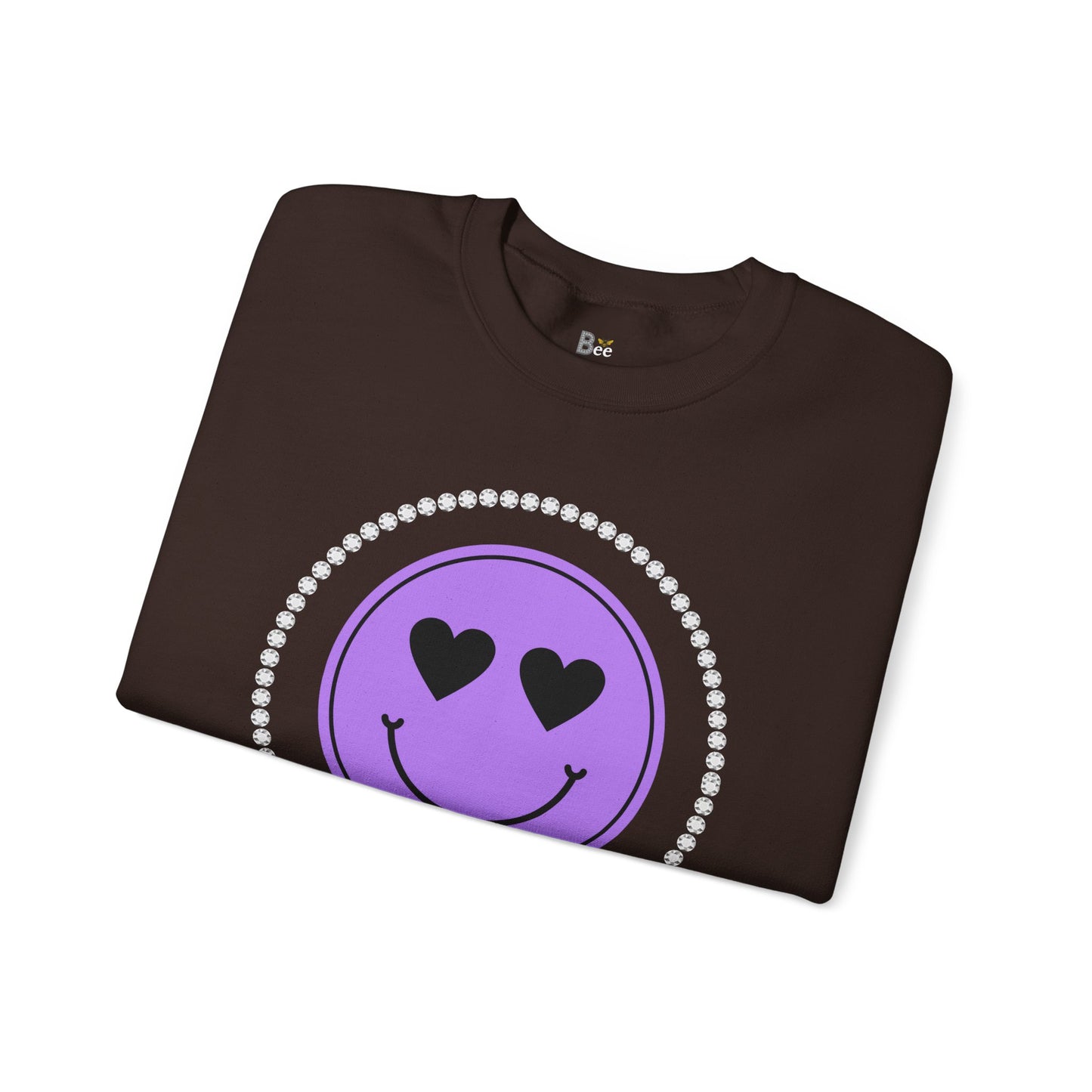 Boujee Smiley Face Purple Heart Eyes Yellow - Heavy Blend™ Dark Colors Crewneck Sweatshirt