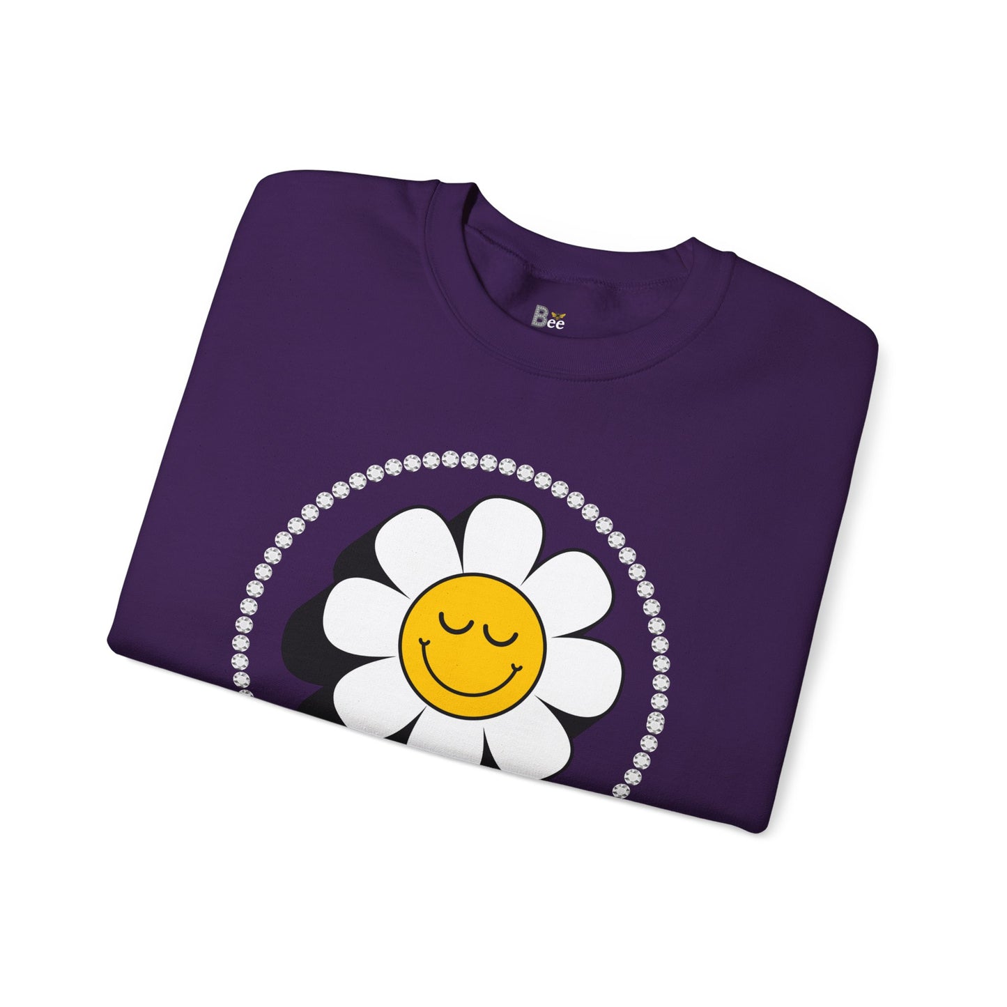 Boujee Flower Smiley Face Closed Eyes - Heavy Blend™ Dark Colors Crewneck Sweatshirt