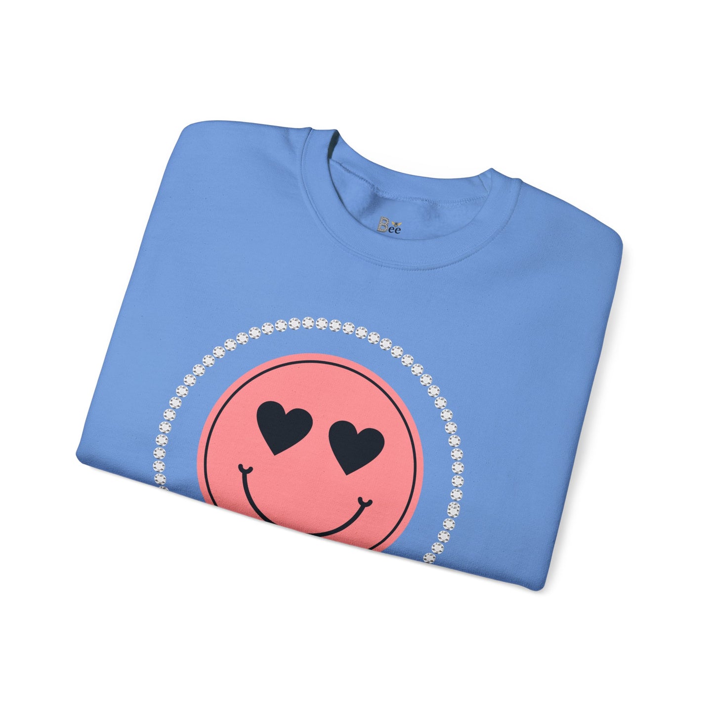 Boujee Smiley Face Pink Heart Eyes - Heavy Blend™ Light Colors Crewneck Sweatshirt