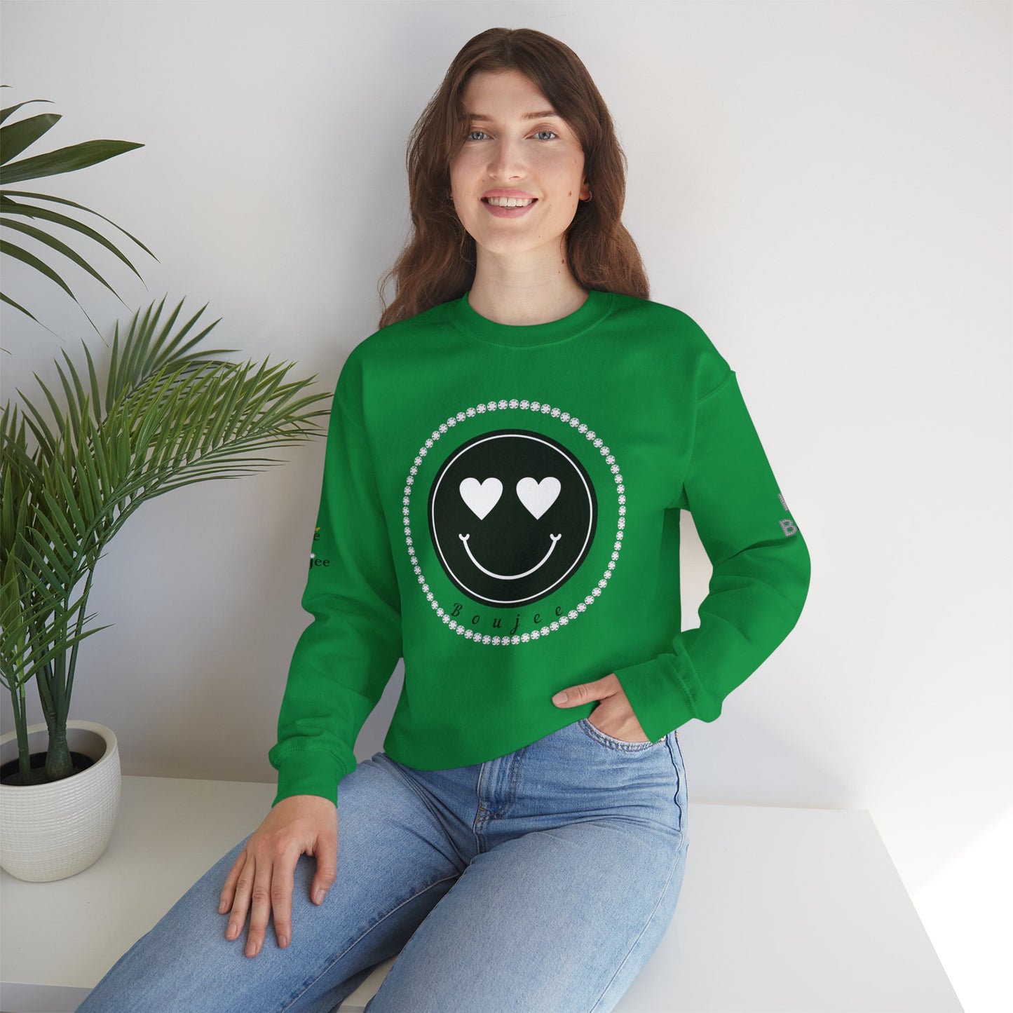 Boujee Smiley Face Heart Eyes Black - Heavy Blend™ Light Colors Crewneck Sweatshirt