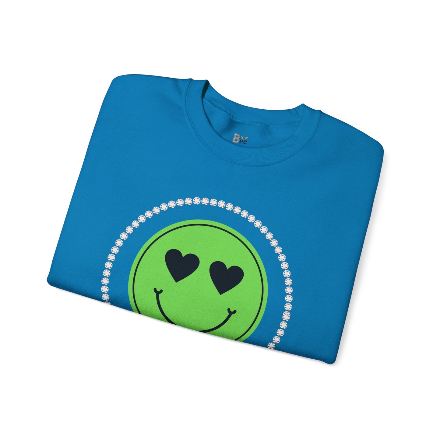 Boujee Smiley Face Heart Eyes Green - Heavy Blend™ Light Colors Crewneck Sweatshirt
