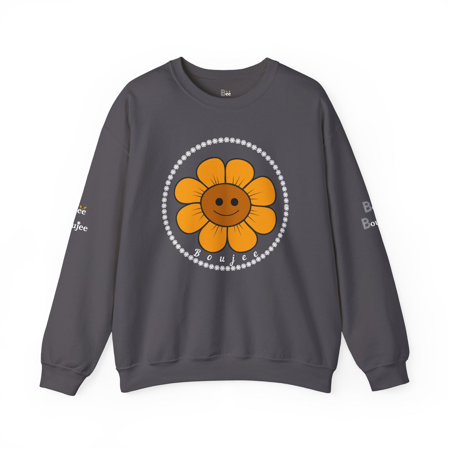 Boujee Flower Smiley Face Gold Light Brown - Heavy Blend™ Dark Colors Crewneck Sweatshirt