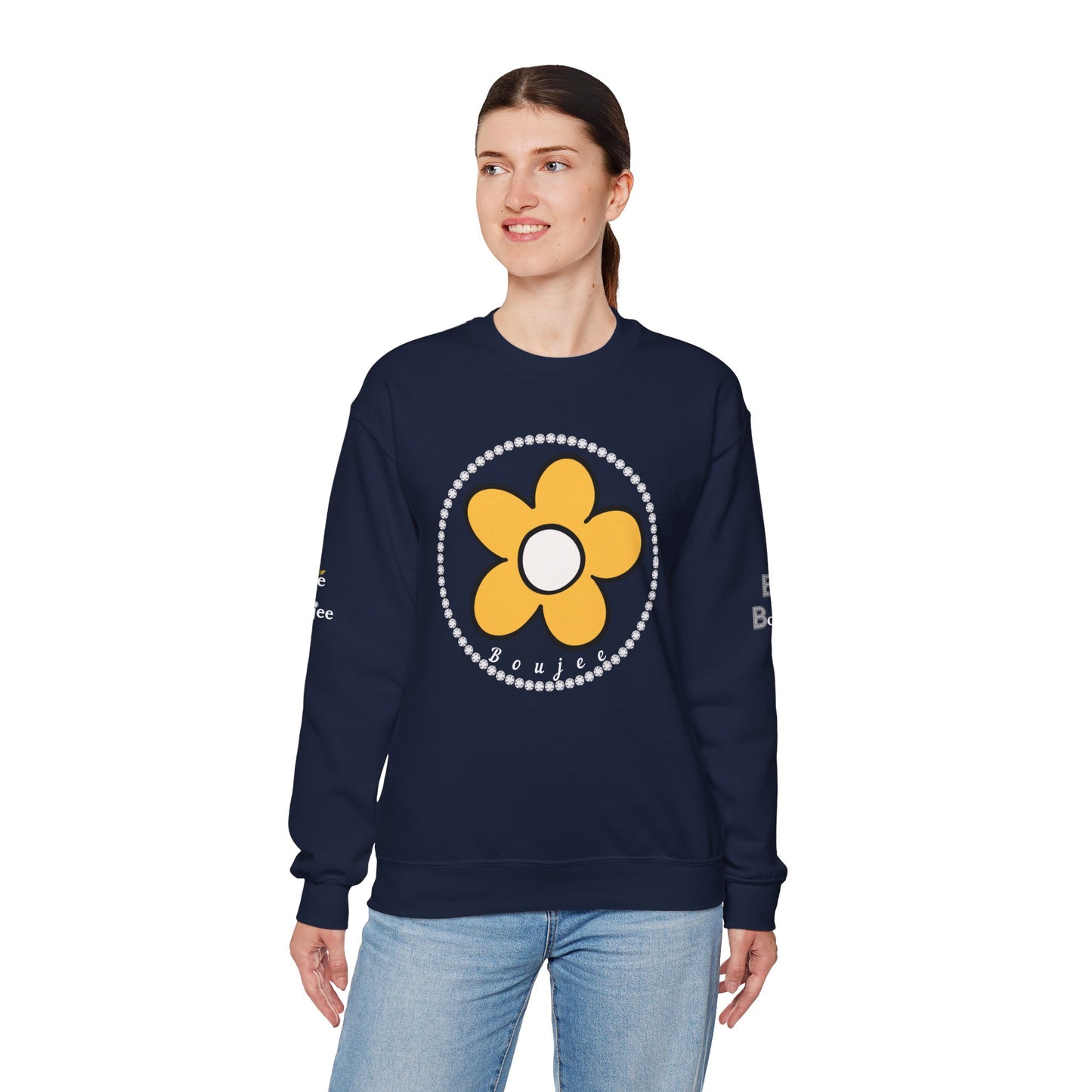 Boujee Flower Yellow White - Heavy Blend™ Dark Colors Crewneck Sweatshirt