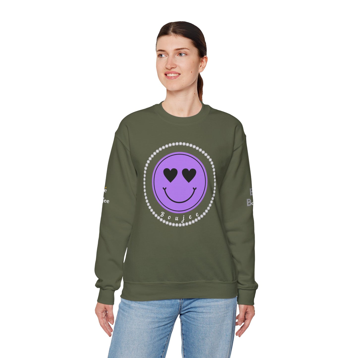 Boujee Smiley Face Purple Heart Eyes Yellow - Heavy Blend™ Dark Colors Crewneck Sweatshirt
