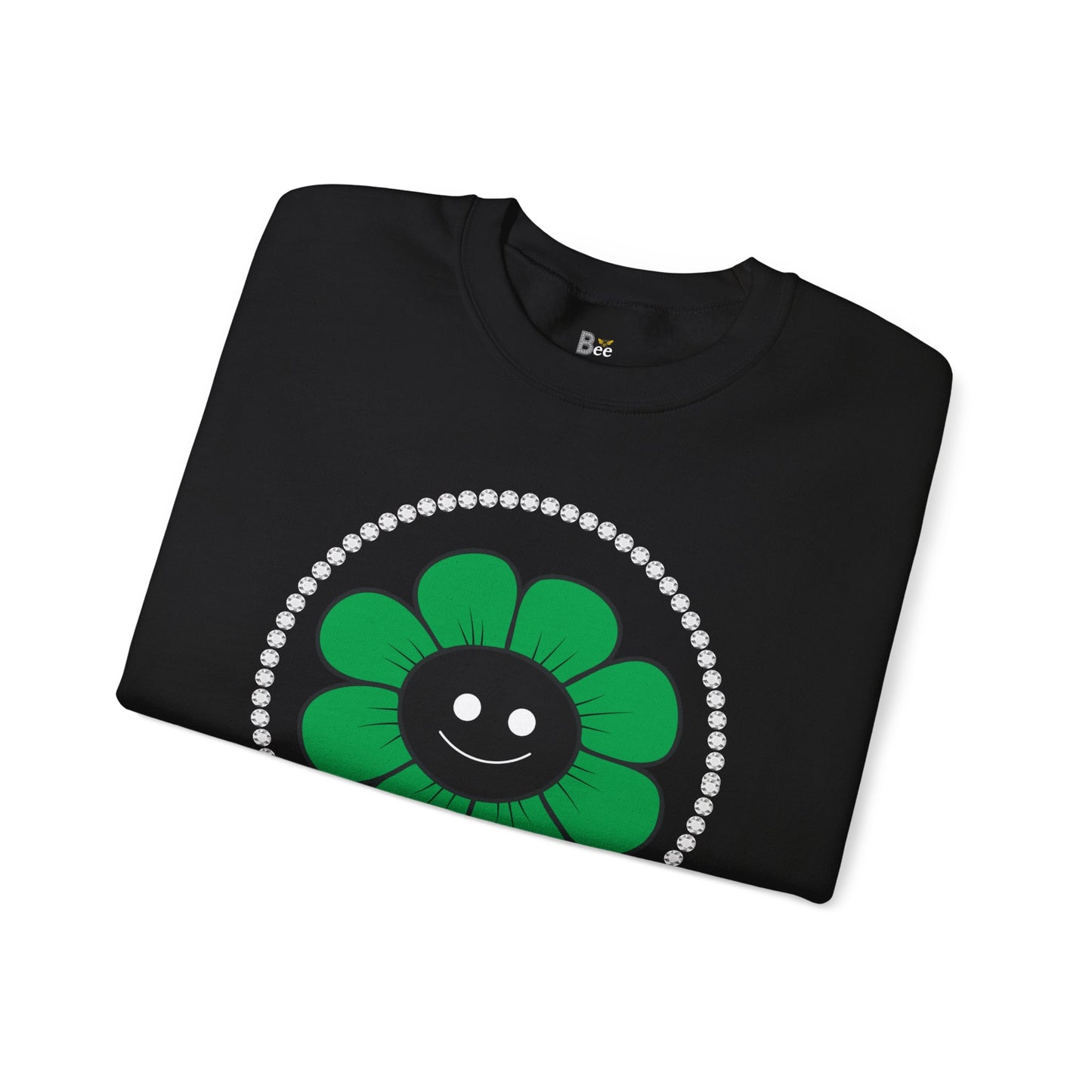 Boujee Flower Smiley Face Green Black - Heavy Blend™ Dark Colors Crewneck Sweatshirt