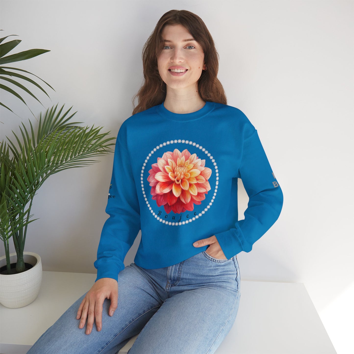 Boujee Flower Pink Yellow - Heavy Blend™ Light Colors Crewneck Sweatshirt