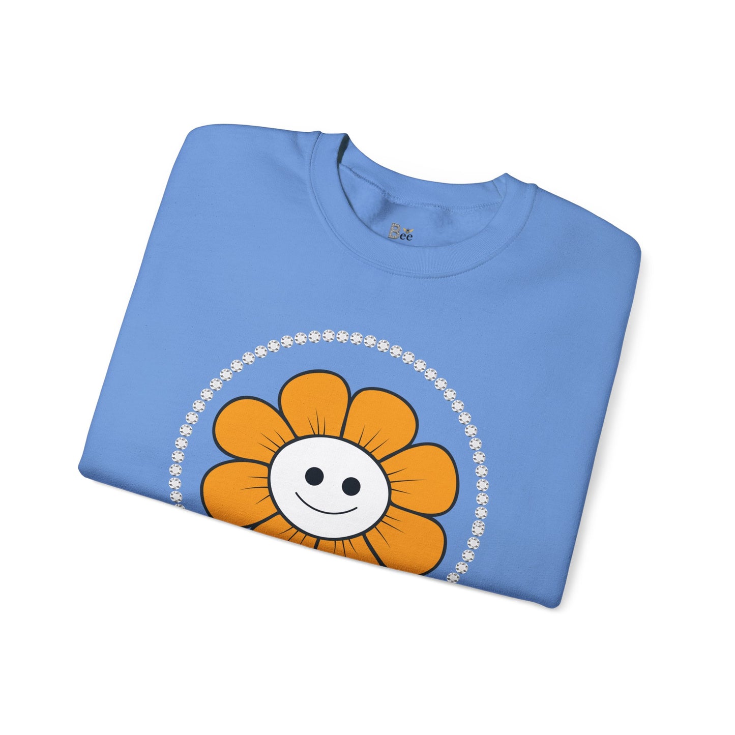 Boujee Flower Smiley Face Gold White - Heavy Blend™ Light Colors Crewneck Sweatshirt