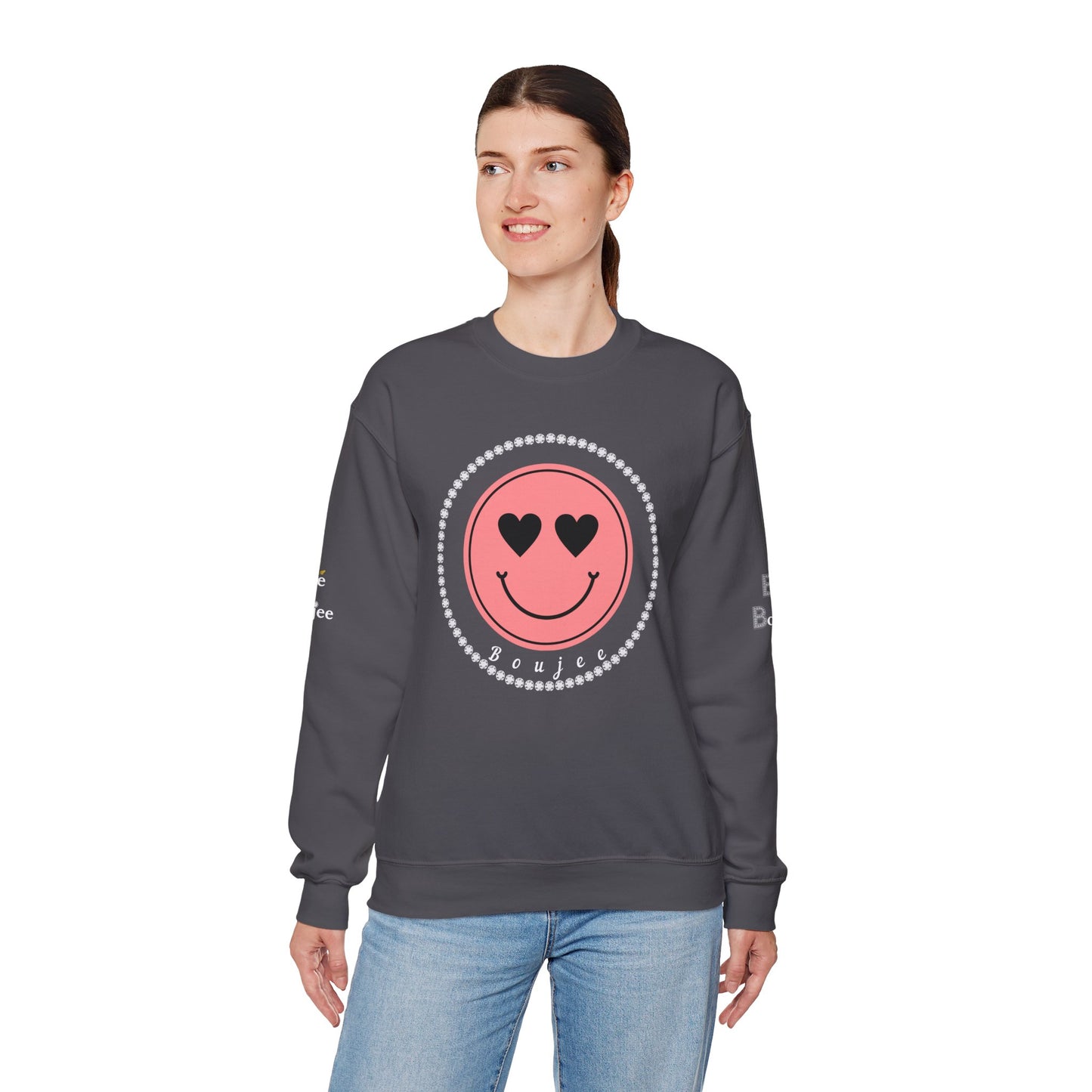 Boujee Smiley Face Pink Heart Eyes - Heavy Blend™ Dark Colors Crewneck Sweatshirt
