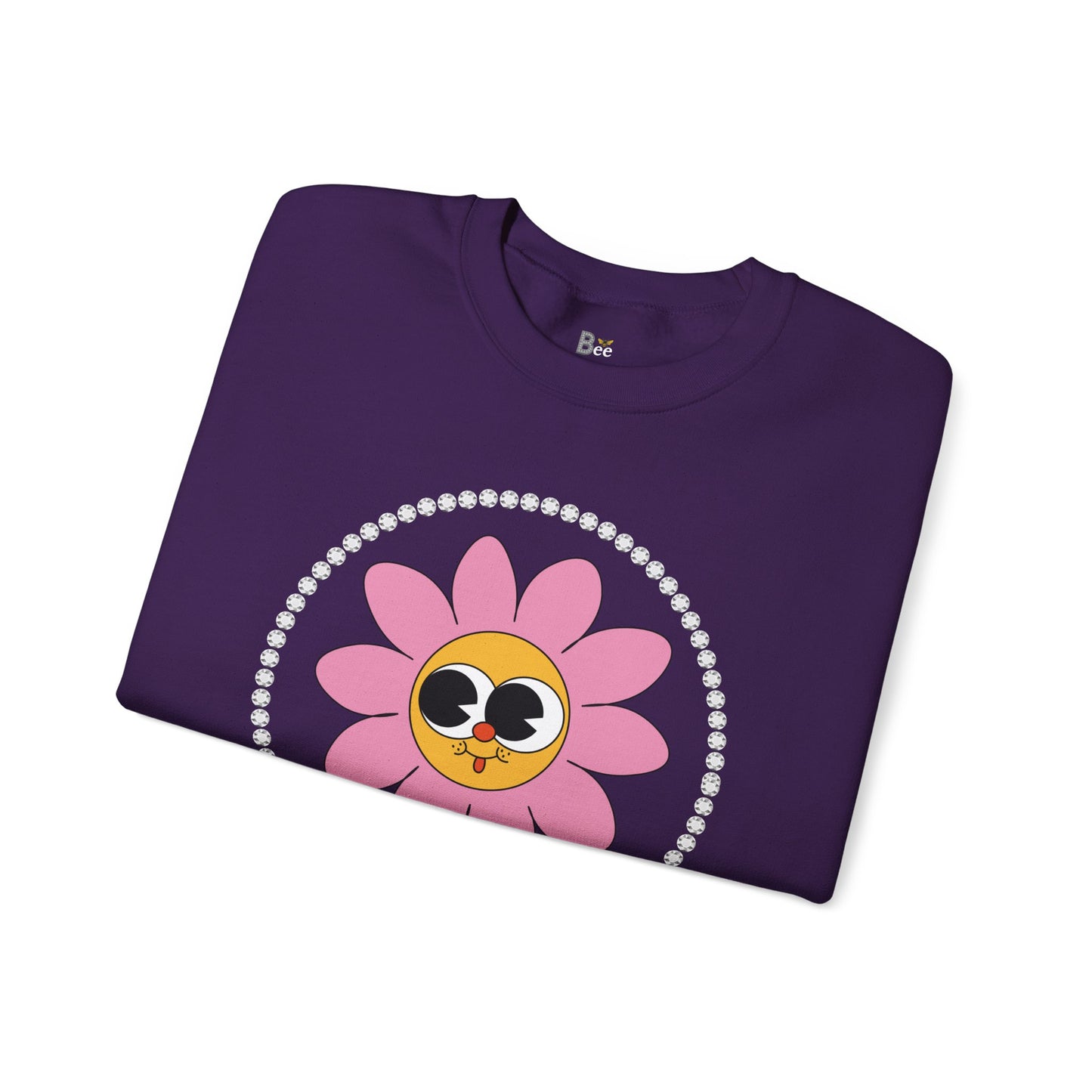 Boujee Flower Smiley Face Pink Gold Wide-Eyed - Heavy Blend™ Dark Colors Crewneck Sweatshirt
