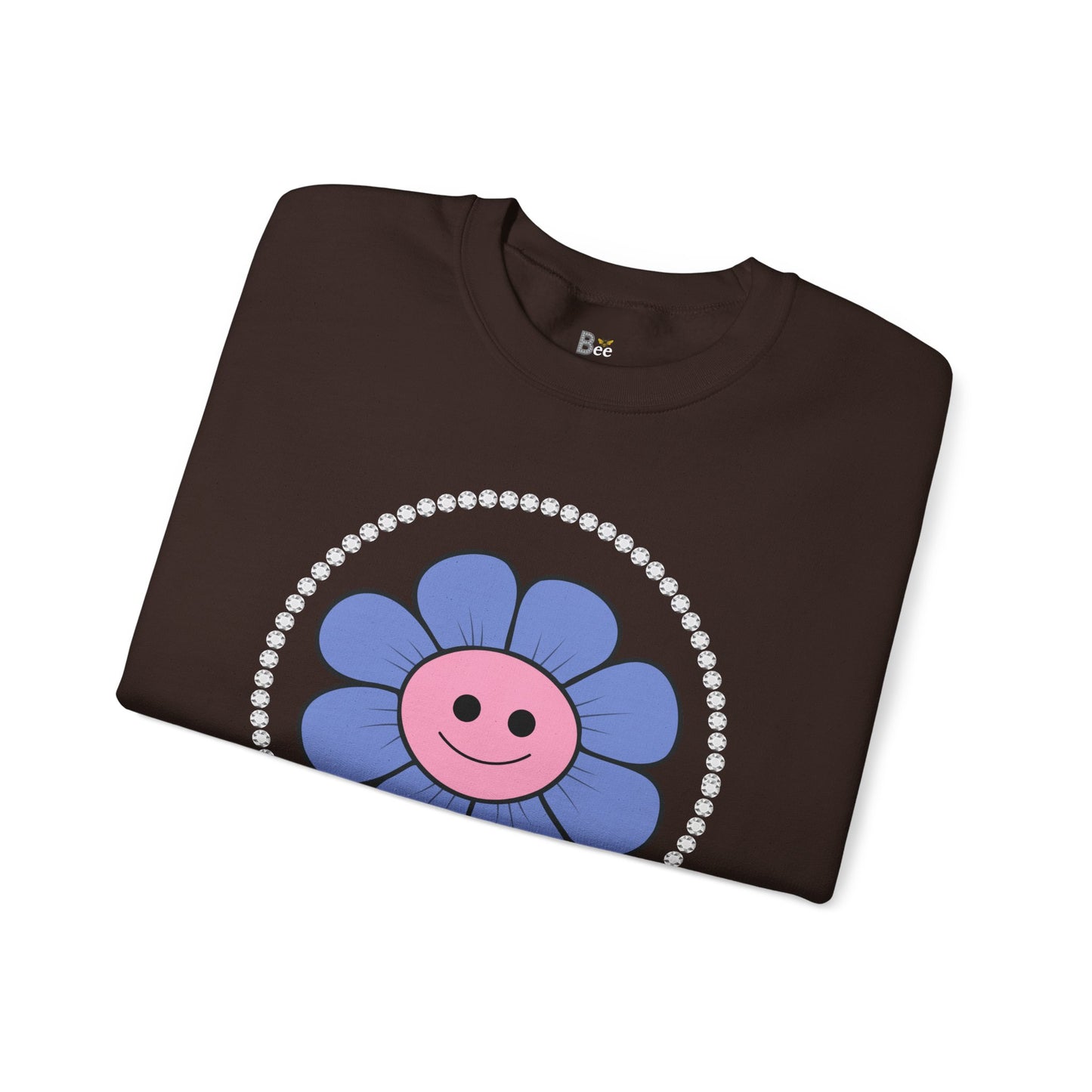 Boujee Flower Smiley Face Blue Pink - Heavy Blend™ Dark Colors Crewneck Sweatshirt