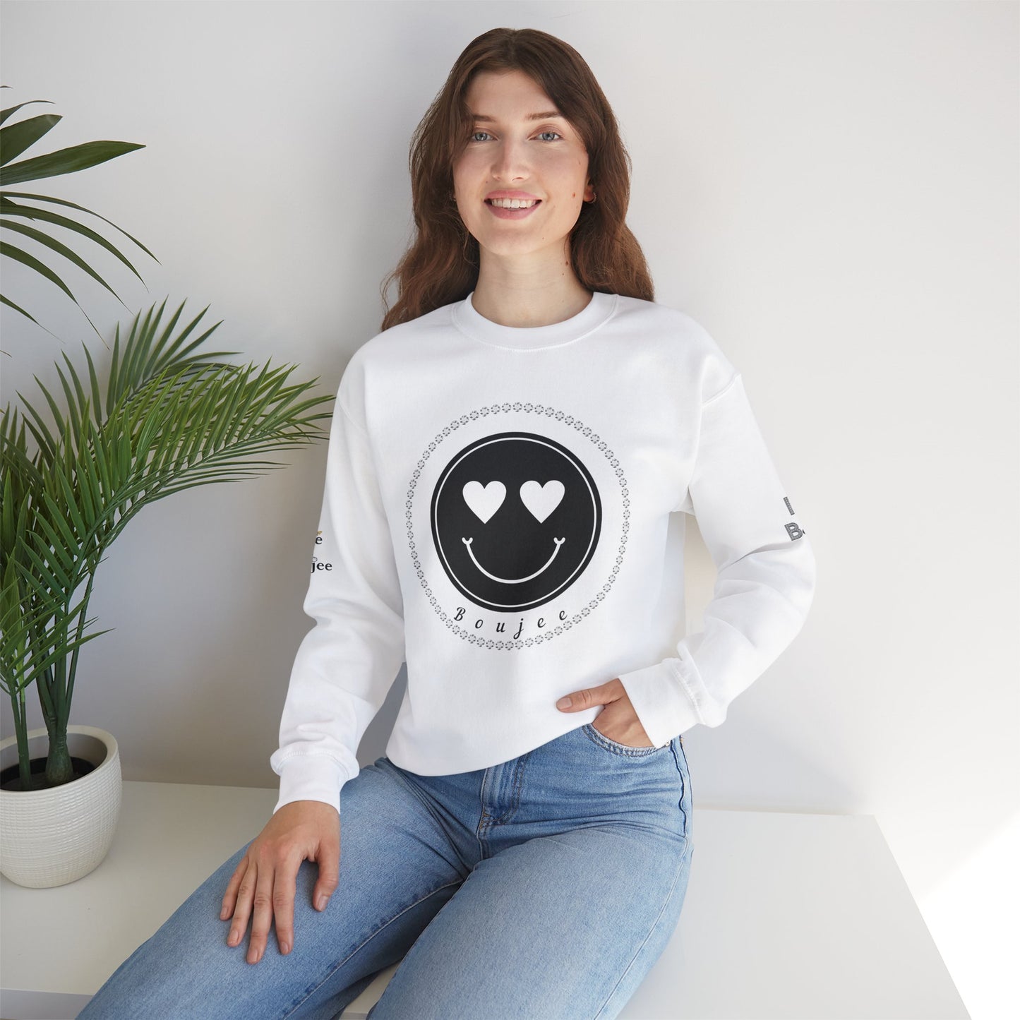 Boujee Smiley Face Heart Eyes Black - Heavy Blend™ Light Colors Crewneck Sweatshirt