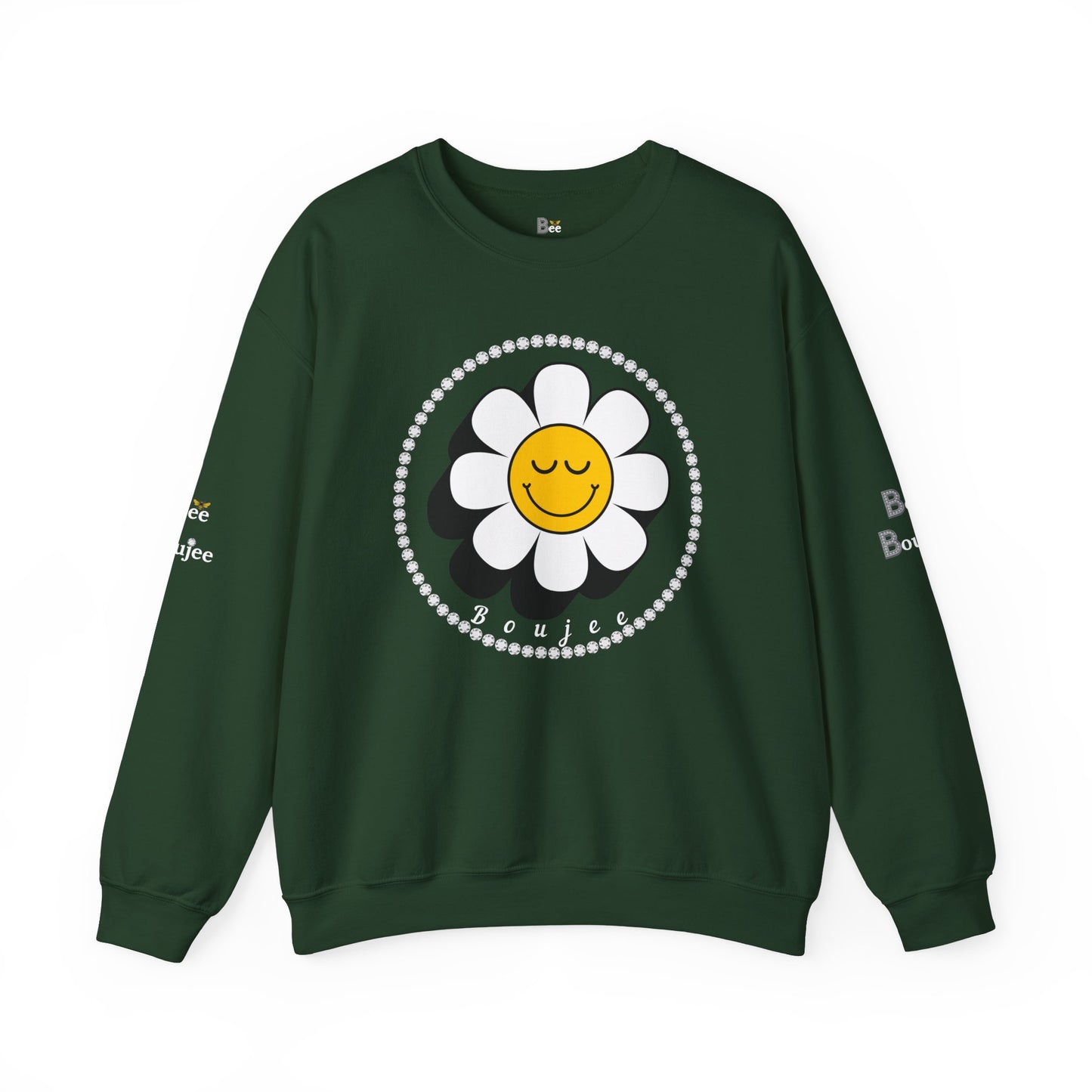 Boujee Flower Smiley Face Closed Eyes - Heavy Blend™ Dark Colors Crewneck Sweatshirt