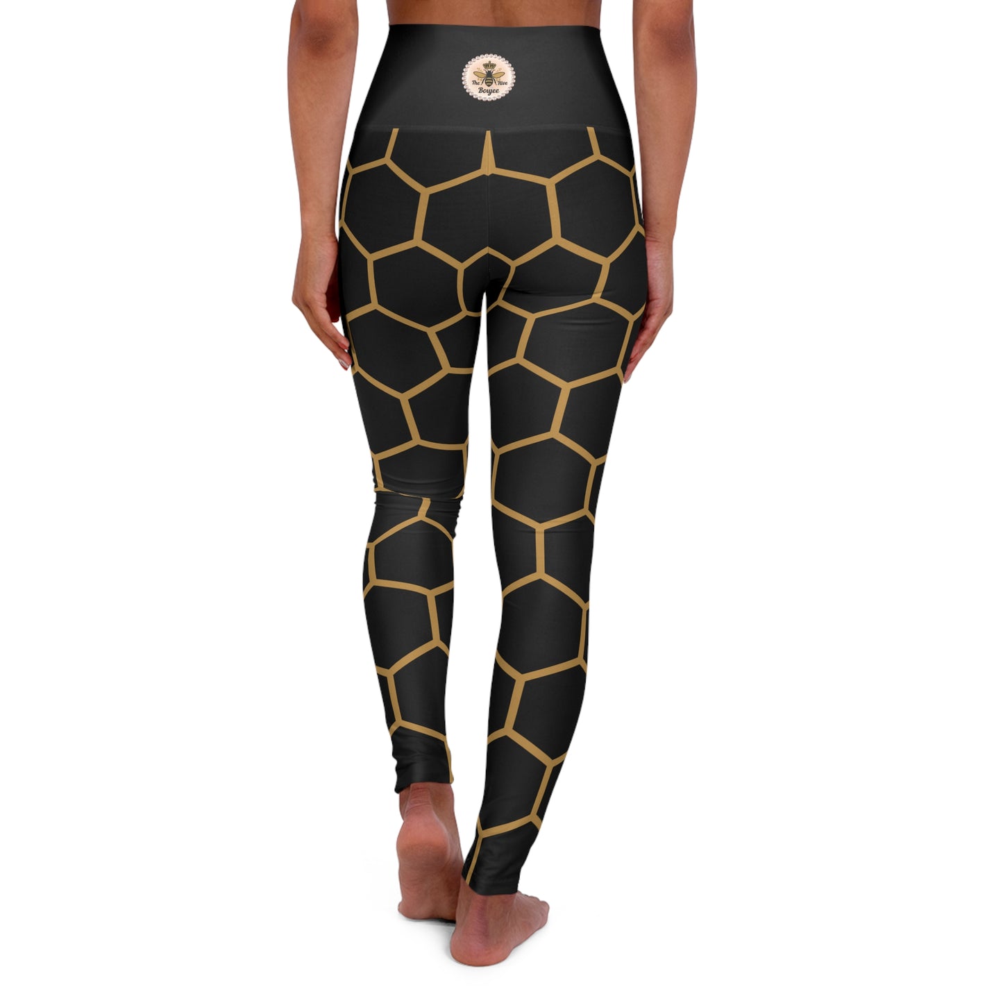 "The Boujee Hive" Stylish High Waisted Yoga Leggings with Honeycomb Print - MEDIUM