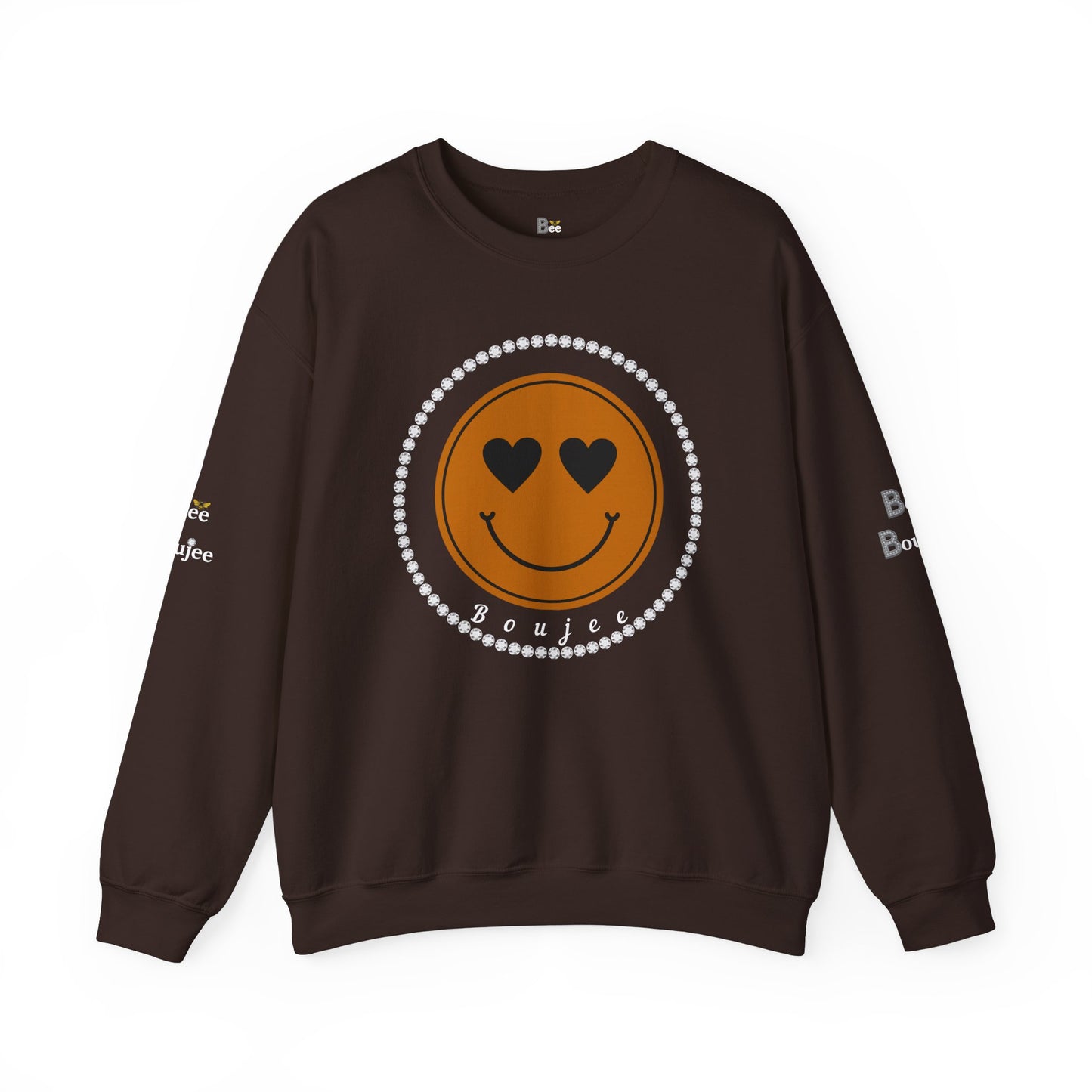 Boujee Smiley Face Brown Heart Eyes - Heavy Blend™ Dark Colors Crewneck Sweatshirt