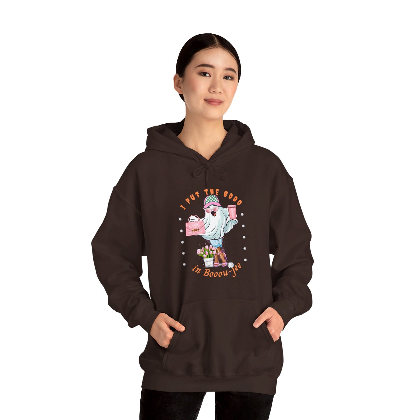 Halloween Booo in Boooujee Heavy Blend™ Hooded Sweatshirt - BROWN SKIN TONE