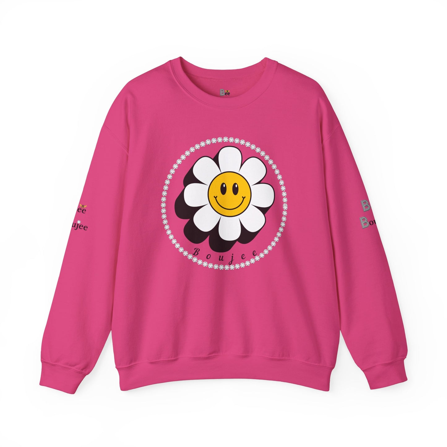 Boujee Flower Smiley Face White Gold - Heavy Blend™ Light Colors Crewneck Sweatshirt
