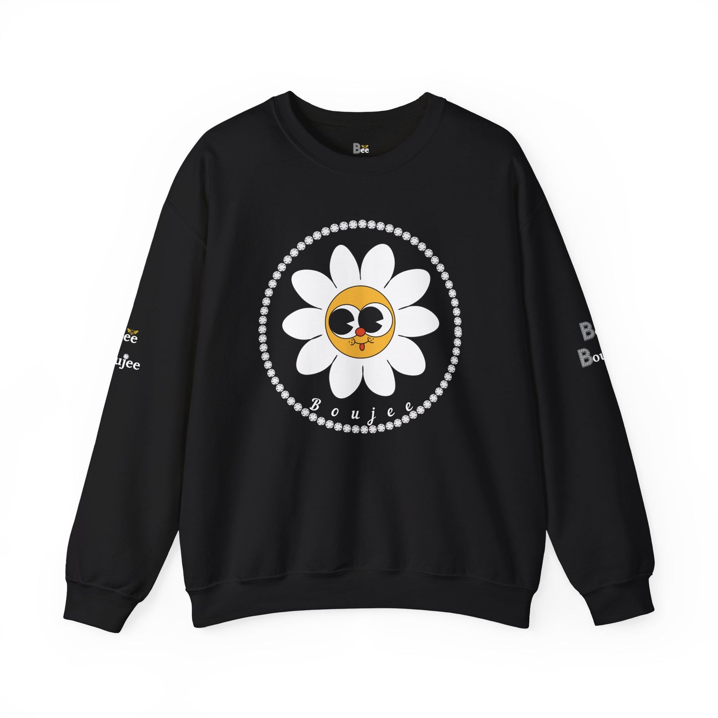 Boujee Flower Smiley Face White Gold Wide-Eyed - Heavy Blend™ Dark Colors Crewneck Sweatshirt