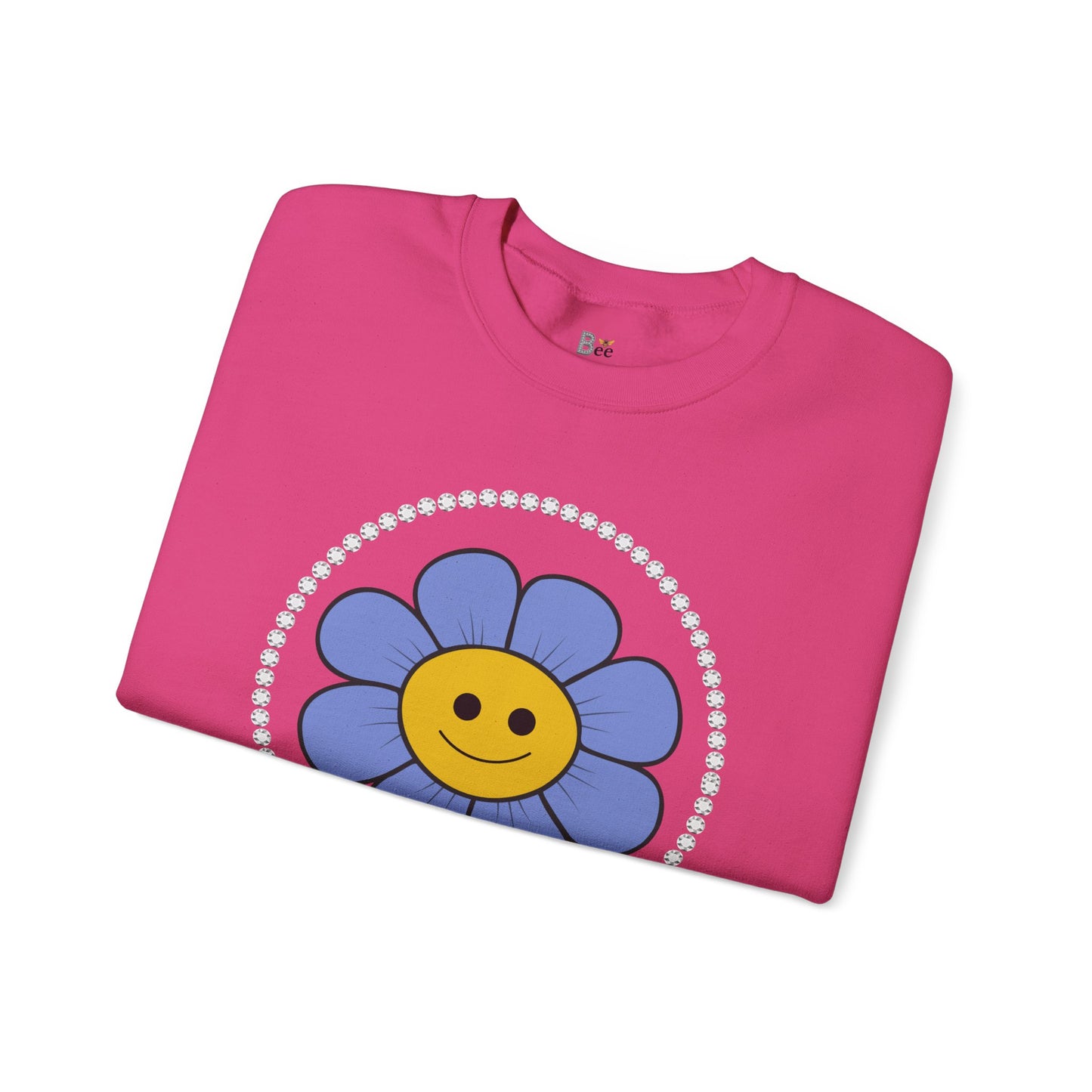 Boujee Flower Smiley Face Blue Gold - Heavy Blend™ Light Colors Crewneck Sweatshirt