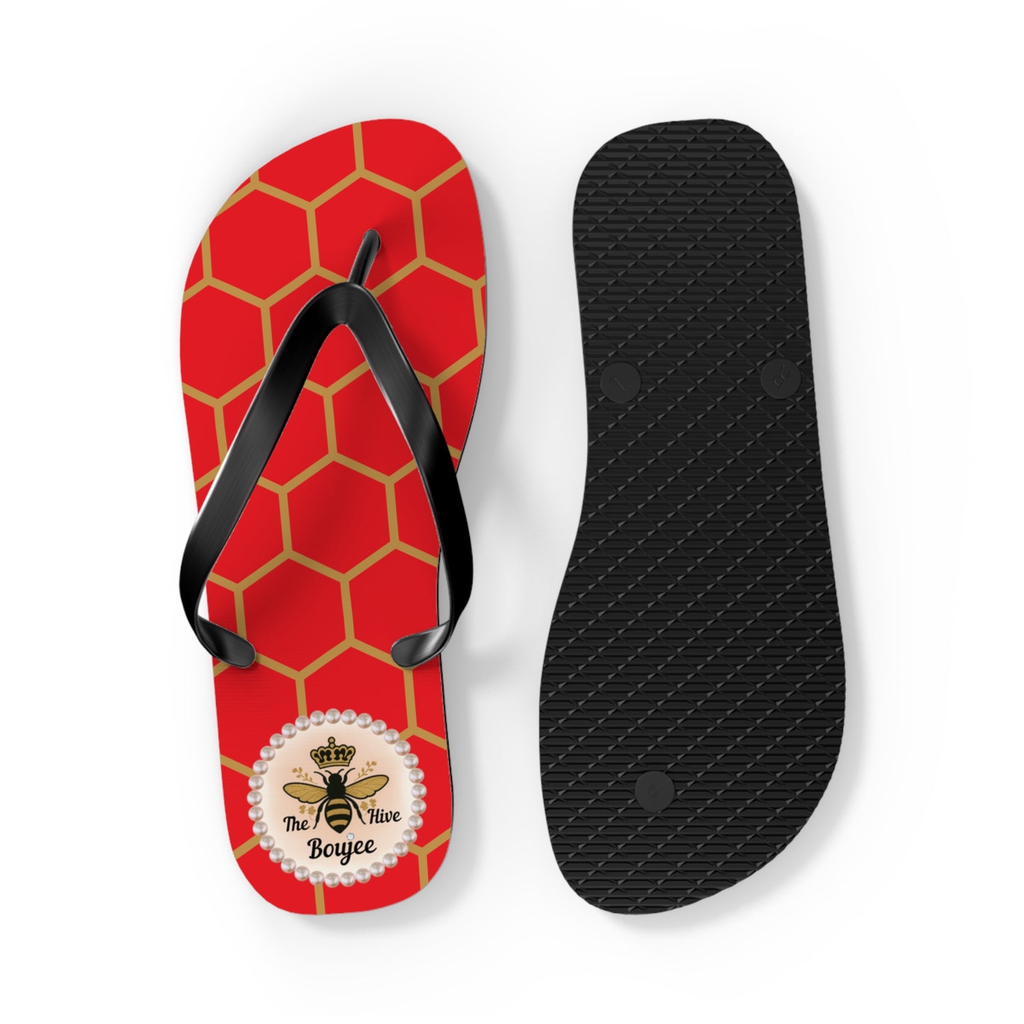 The Boujee Hive Flip Flops - RED Golden Honeycomb - LARGE