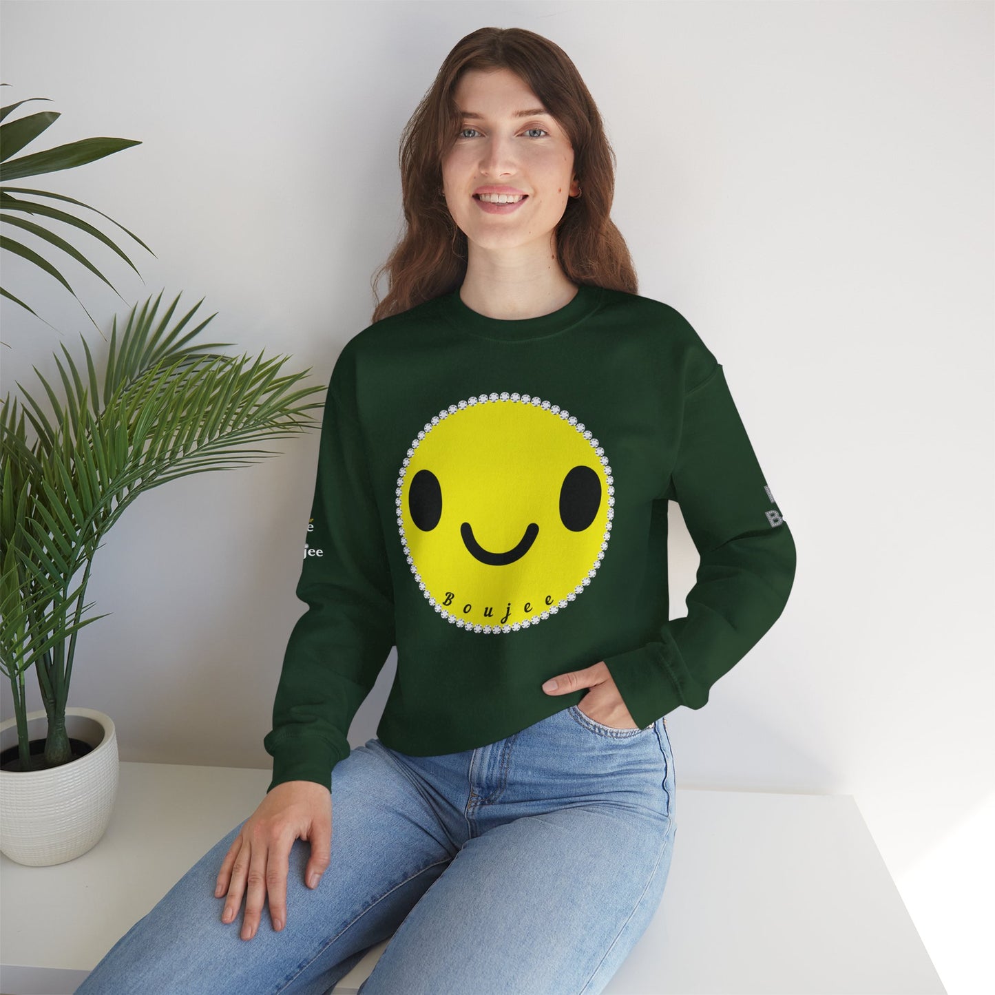 Boujee Smiley Face Yellow - Heavy Blend™ Dark Colors Crewneck Sweatshirt