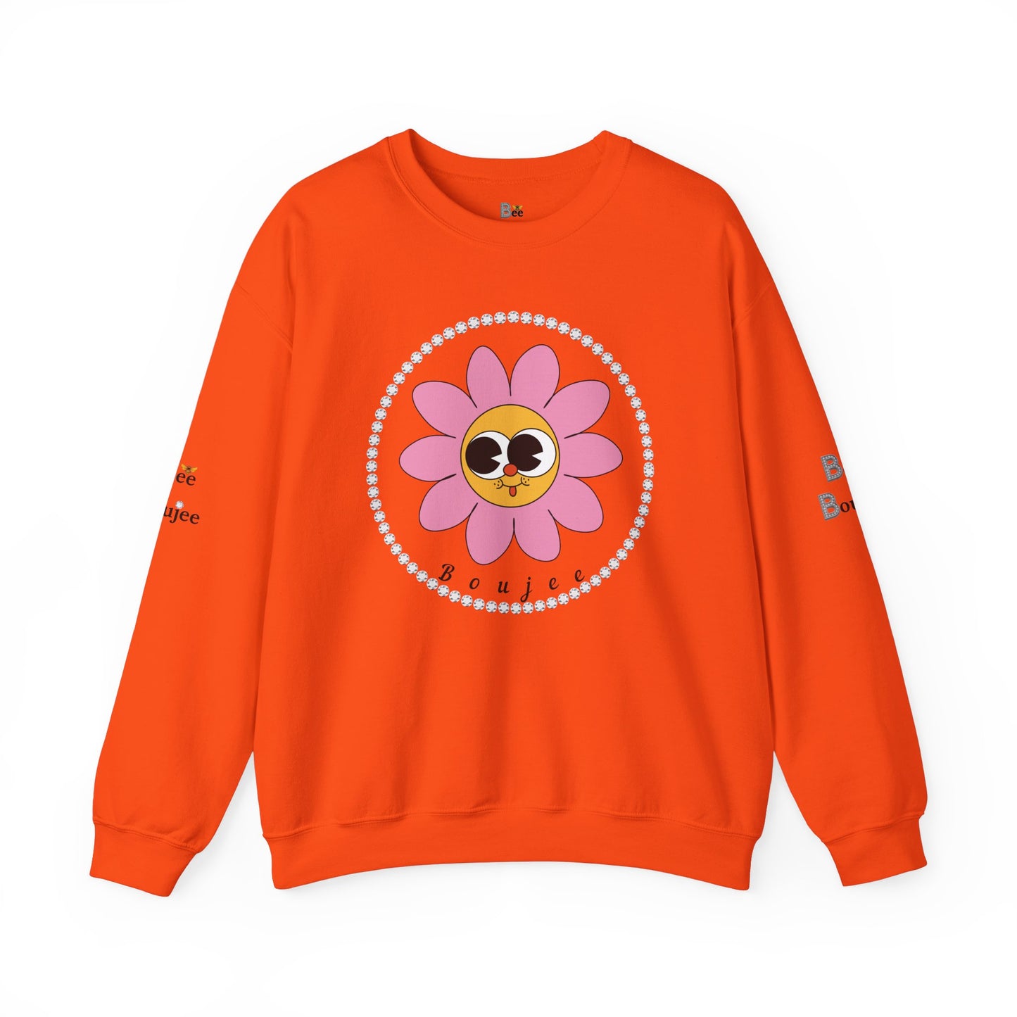 Boujee Flower Smiley Face Pink Gold Wide-Eyed - Heavy Blend™ Light Colors Crewneck Sweatshirt