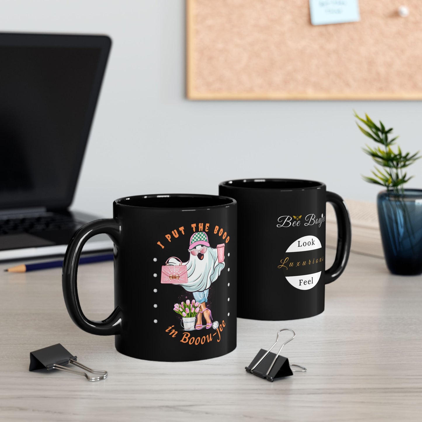 Halloween Booo in Booujee BLACK Mug 11oz FAIR SKIN TONE