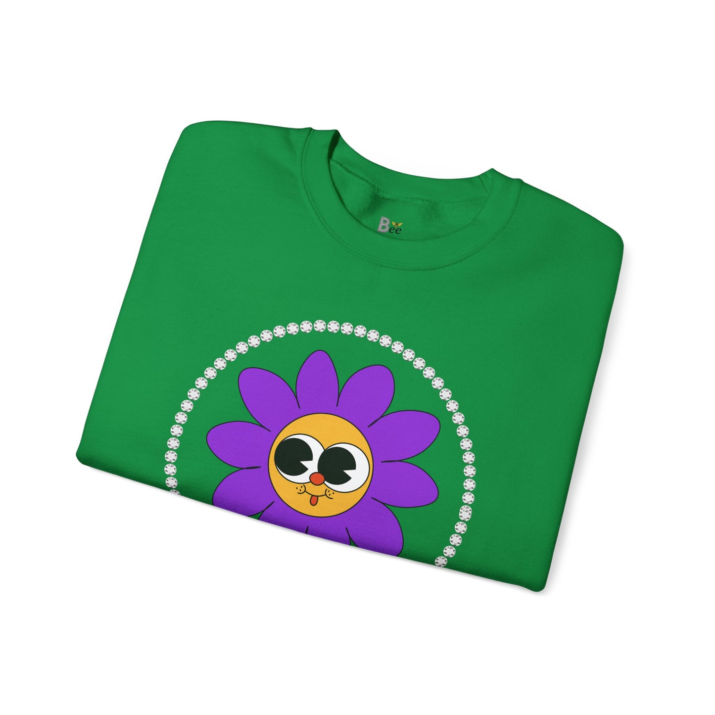 Boujee Flower Smiley Face Purple Gold Wide-Eyed - Heavy Blend™ Light Colors Crewneck Sweatshirt