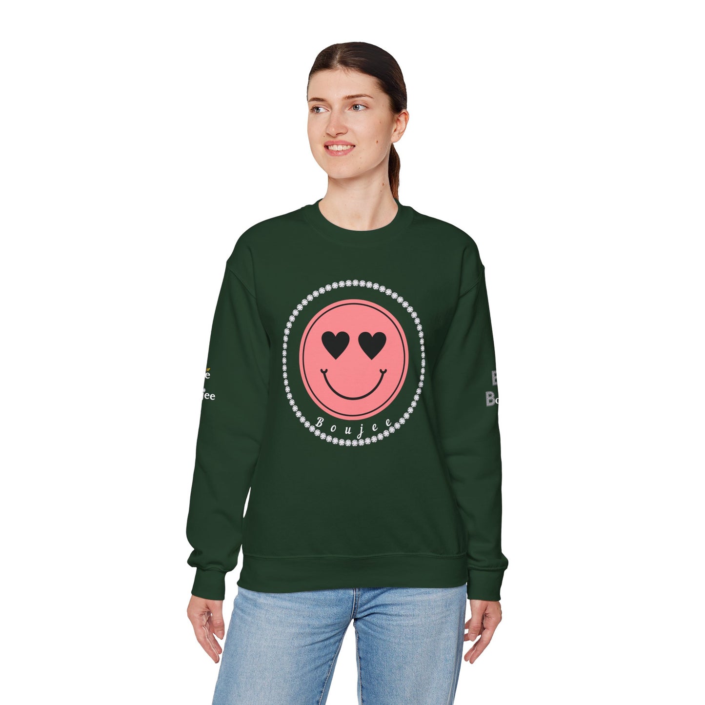 Boujee Smiley Face Pink Heart Eyes - Heavy Blend™ Dark Colors Crewneck Sweatshirt