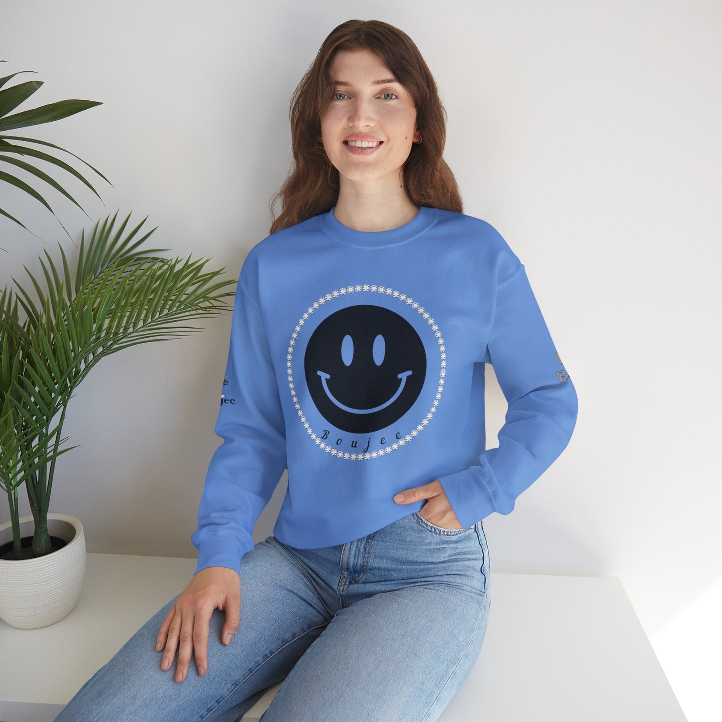 Boujee Smiley Face Black - Heavy Blend™ Light Colors Crewneck Sweatshirt