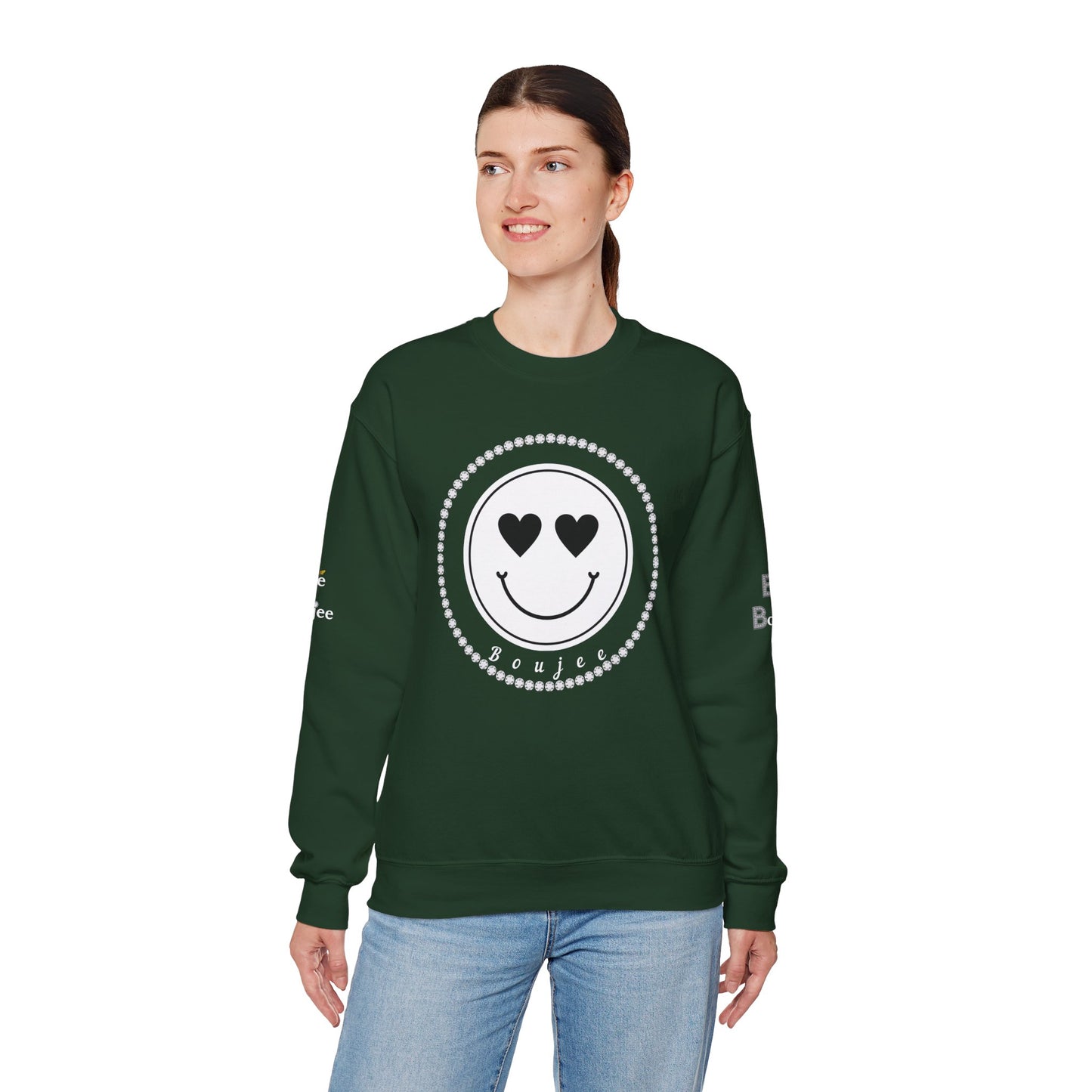 Boujee Smiley Face White Heart Eyes - Heavy Blend™ Dark Colors Crewneck Sweatshirt