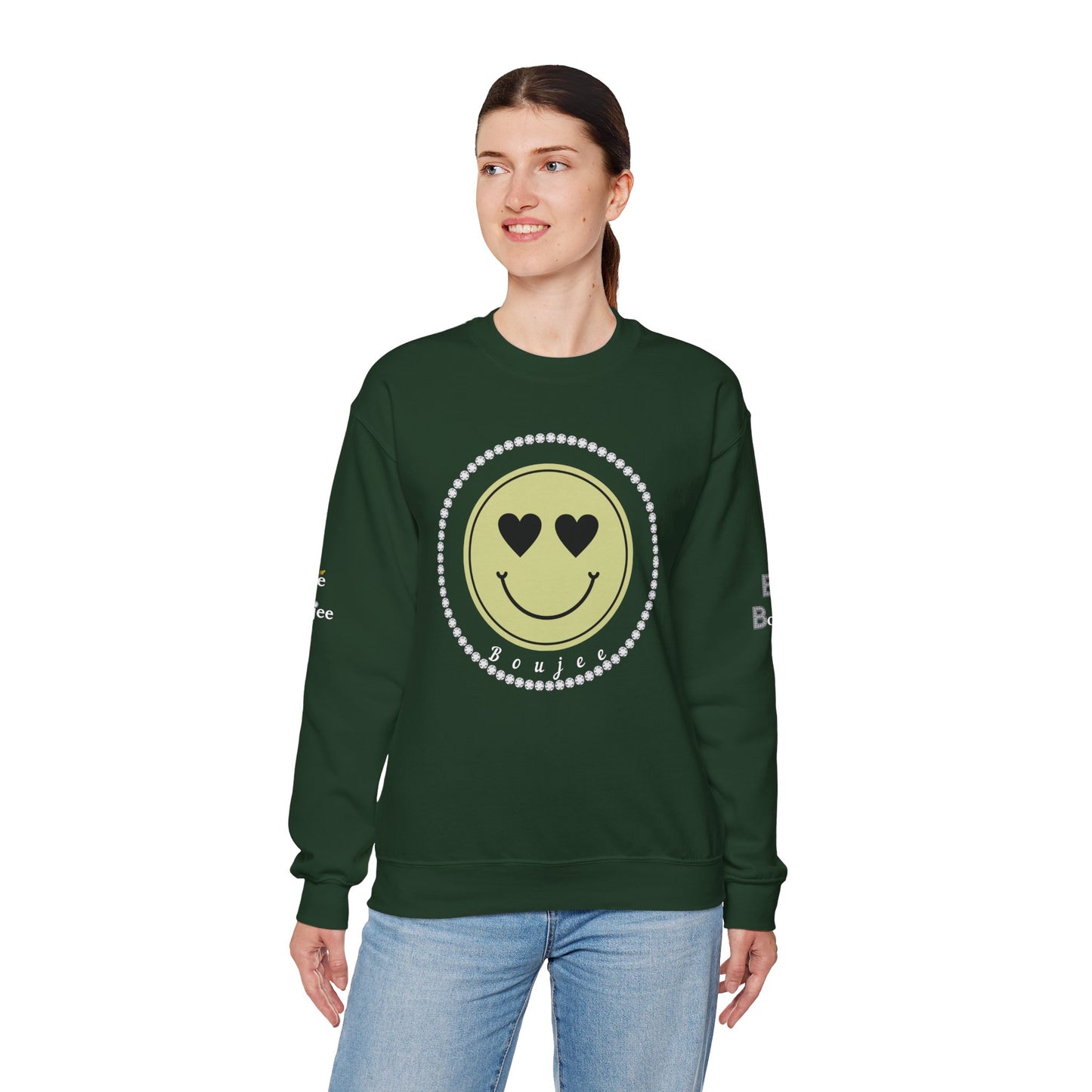 Boujee Smiley Face Beige Heart Eyes - Heavy Blend™ Dark Colors Crewneck Sweatshirt