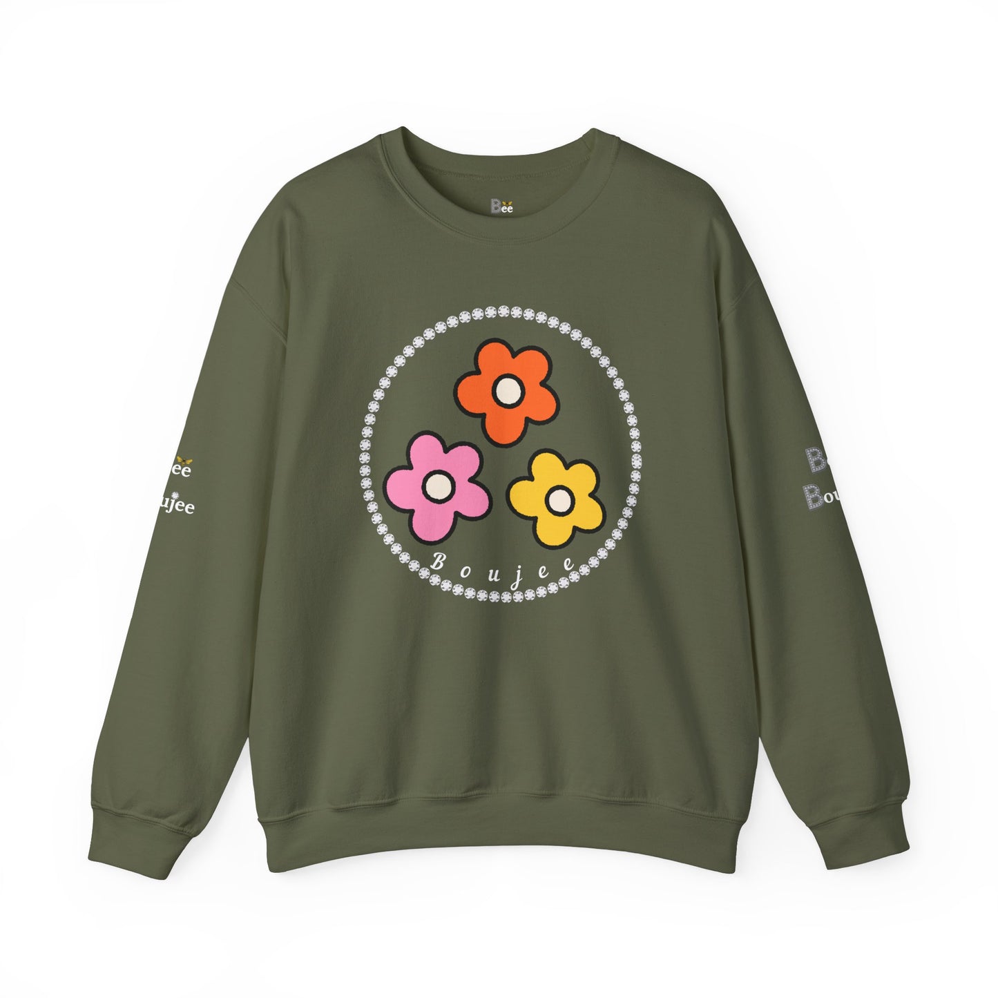 Boujee Mini Flowers Pink Orange Yellow in Diamonds Heavy Blend™ Dark Colors Crewneck Sweatshirt