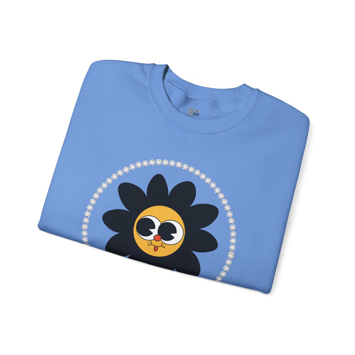 Boujee Flower Smiley Face Black Gold Wide-Eyed - Heavy Blend™ Light Colors Crewneck Sweatshirt