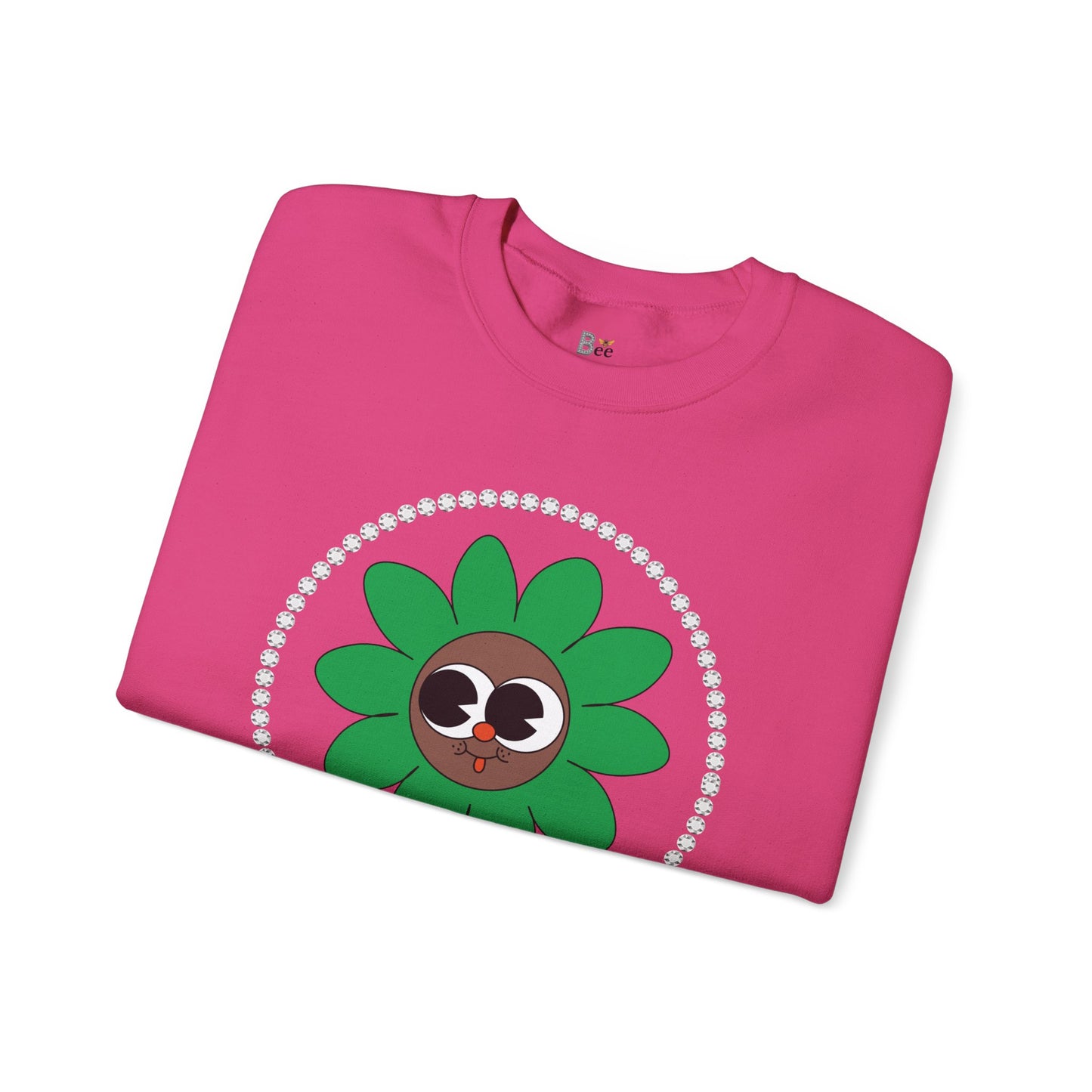 Boujee Flower Smiley Face Green Brown Wide-Eyed - Heavy Blend™ Light Colors Crewneck Sweatshirt