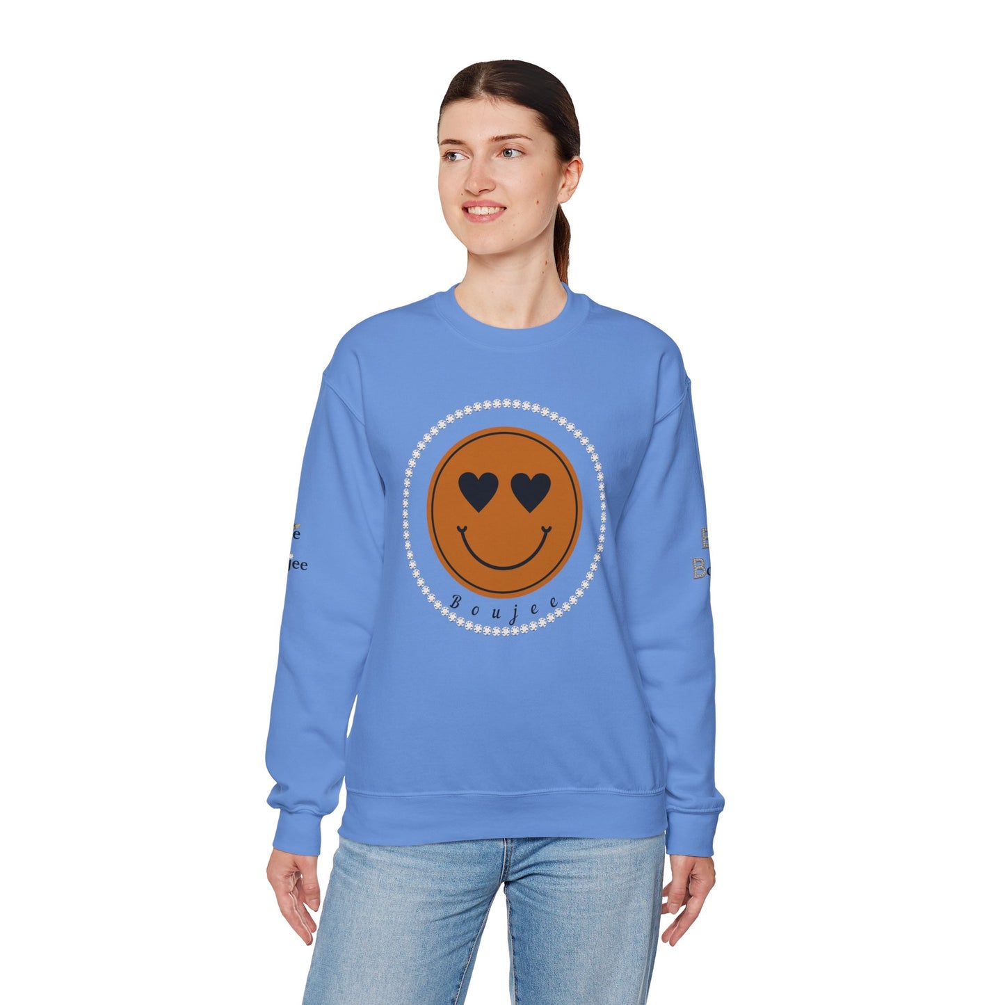 Boujee Smiley Face Heart Eyes Brown - Heavy Blend™ Light Colors Crewneck Sweatshirt
