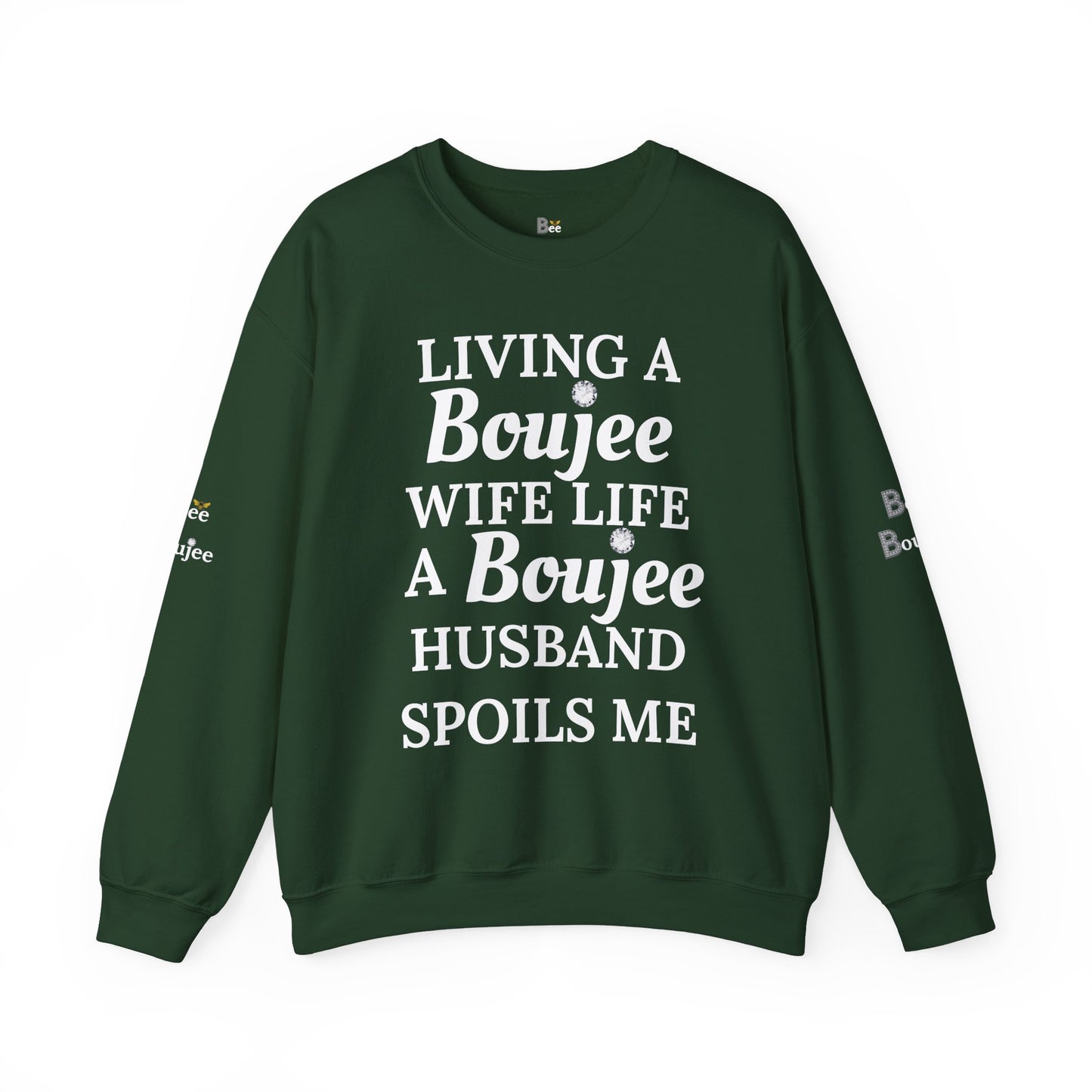 Living a Boujee Wife Life A Boujee Husband Spoils Me - Heavy Blend™ Dark Colors Crewneck Sweatshirt