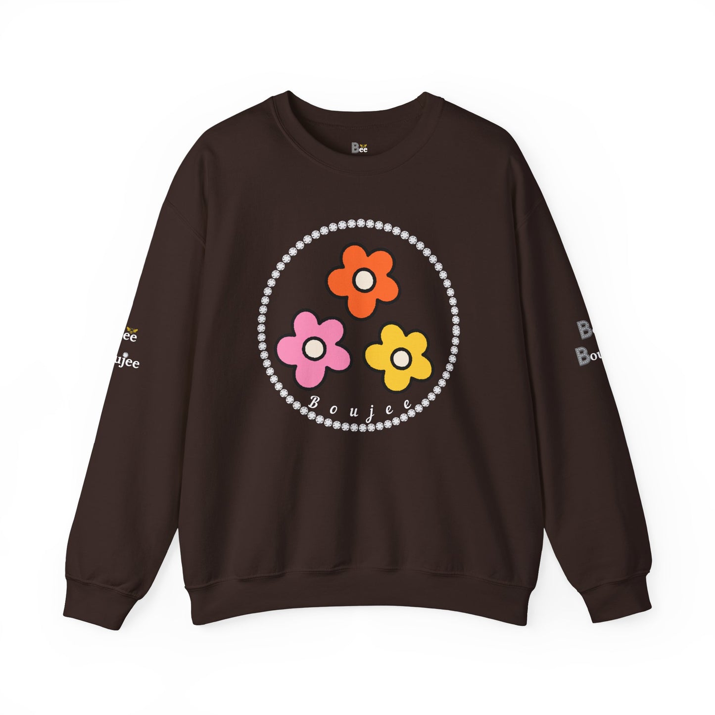 Boujee Mini Flowers Pink Orange Yellow in Diamonds Heavy Blend™ Dark Colors Crewneck Sweatshirt