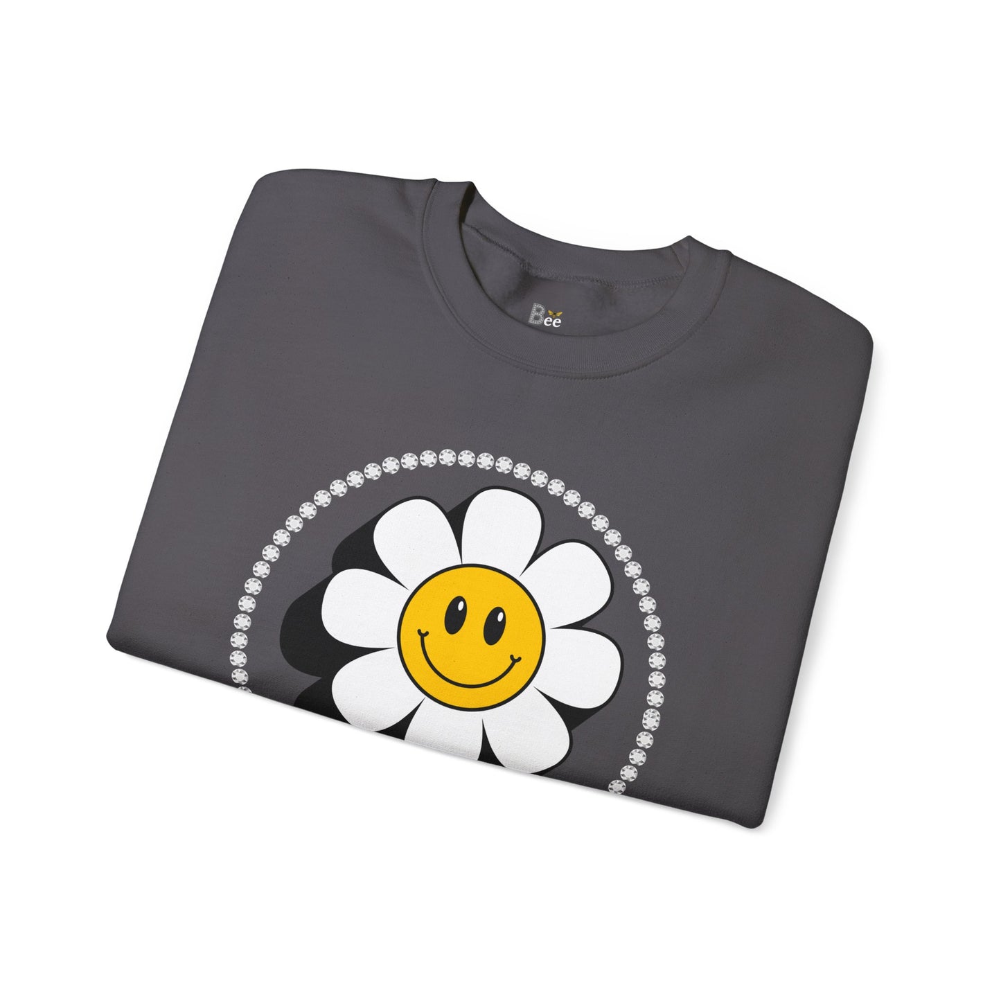 Boujee Flower Smiley Face White Gold - Heavy Blend™ Dark Colors Crewneck Sweatshirt
