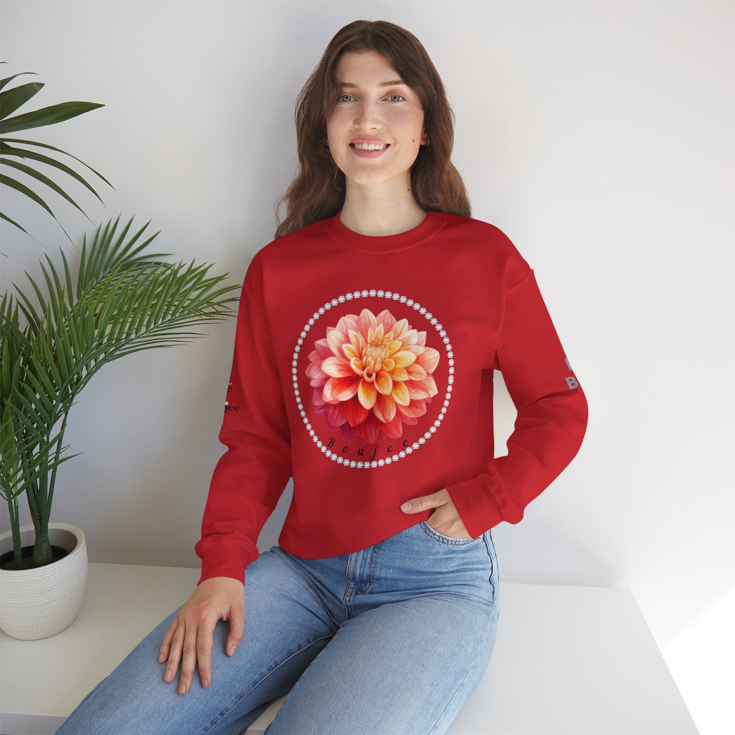 Boujee Flower Pink Yellow - Heavy Blend™ Light Colors Crewneck Sweatshirt