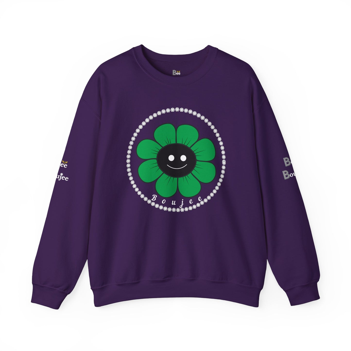 Boujee Flower Smiley Face Green Black - Heavy Blend™ Dark Colors Crewneck Sweatshirt