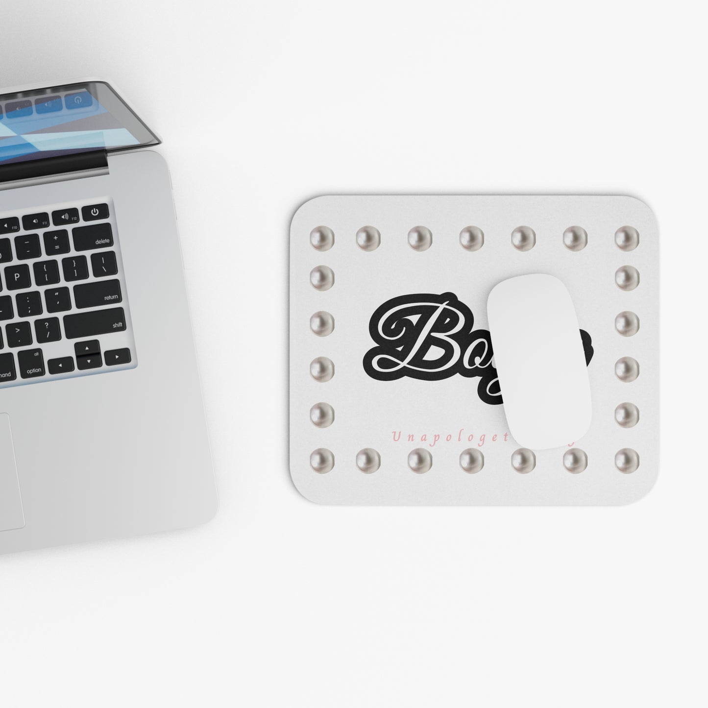 Boujee in Pearls Mouse Pad WHITE (Rectangle)