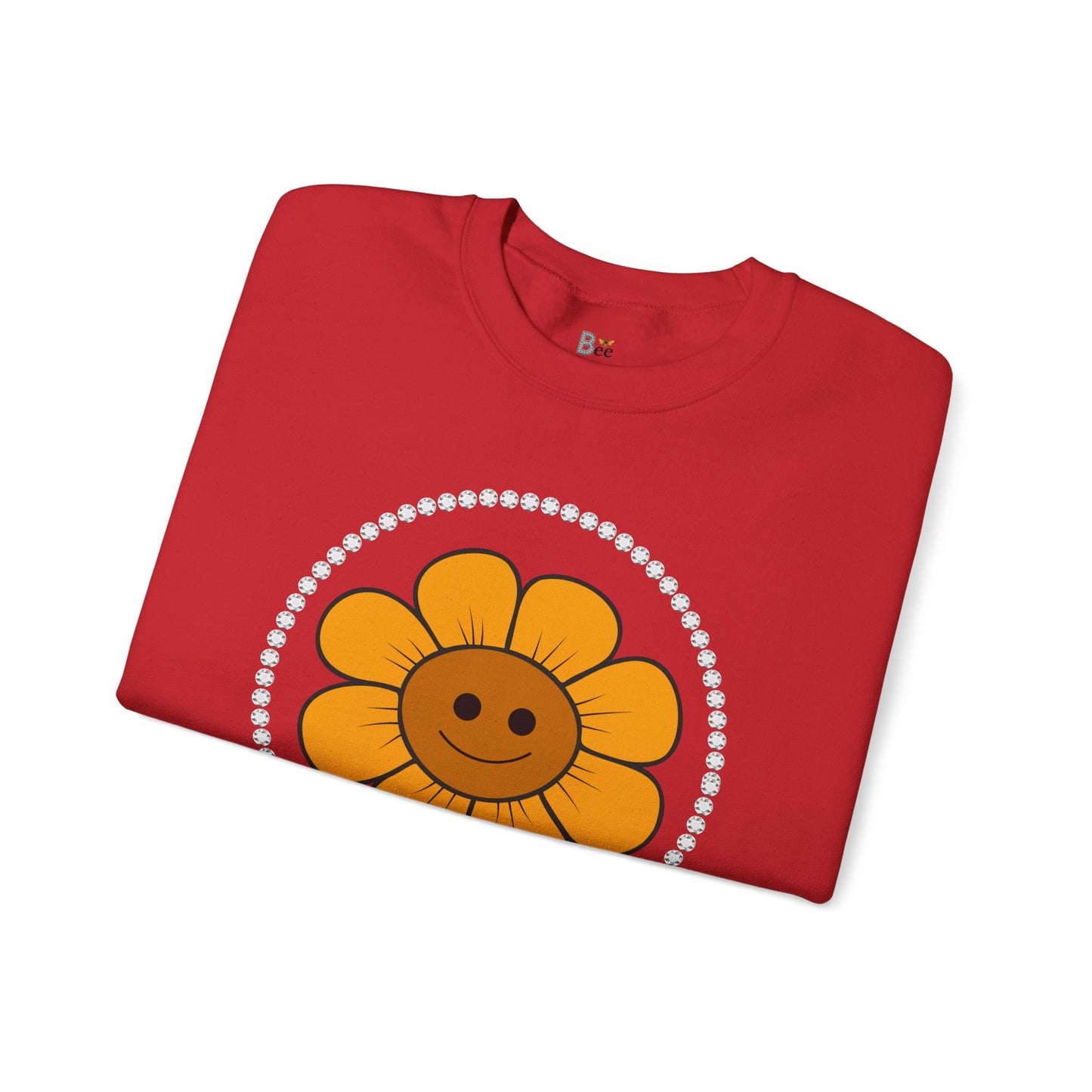 Boujee Flower Smiley Face Gold Light Brown - Heavy Blend™ Light Colors Crewneck Sweatshirt