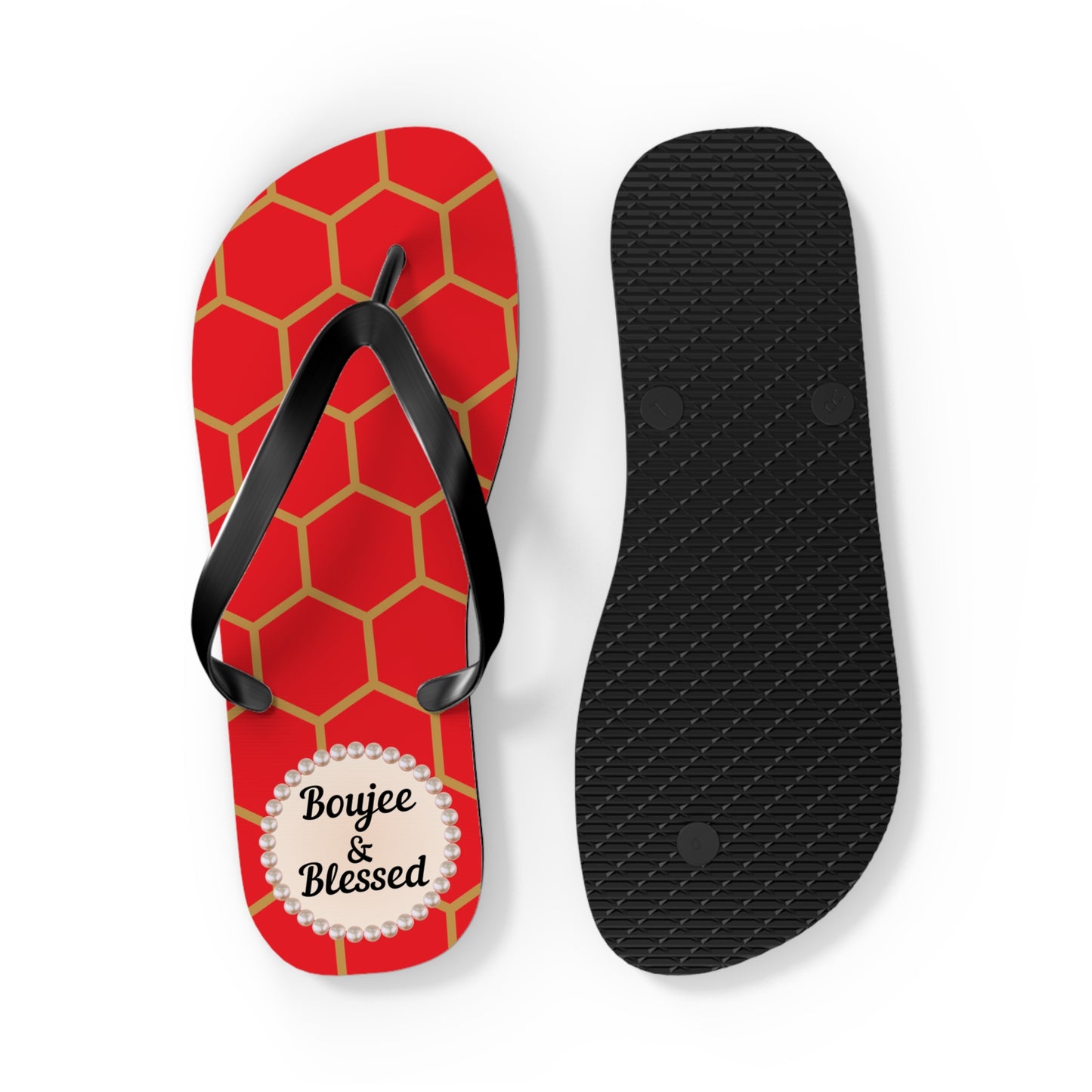 Boujee & Blessed Flip Flops - RED Golden Honeycomb - LARGE