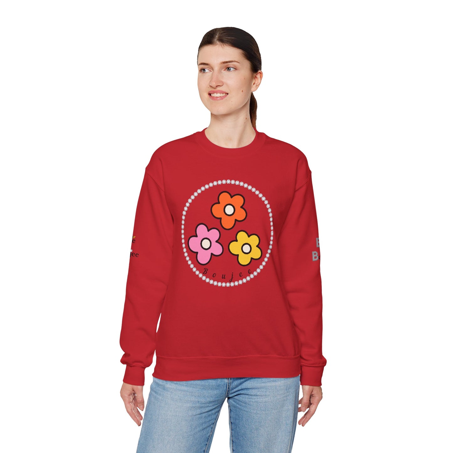 Boujee Mini Flowers Pink Orange Yellow - Heavy Blend™ Light Colors Crewneck Sweatshirt