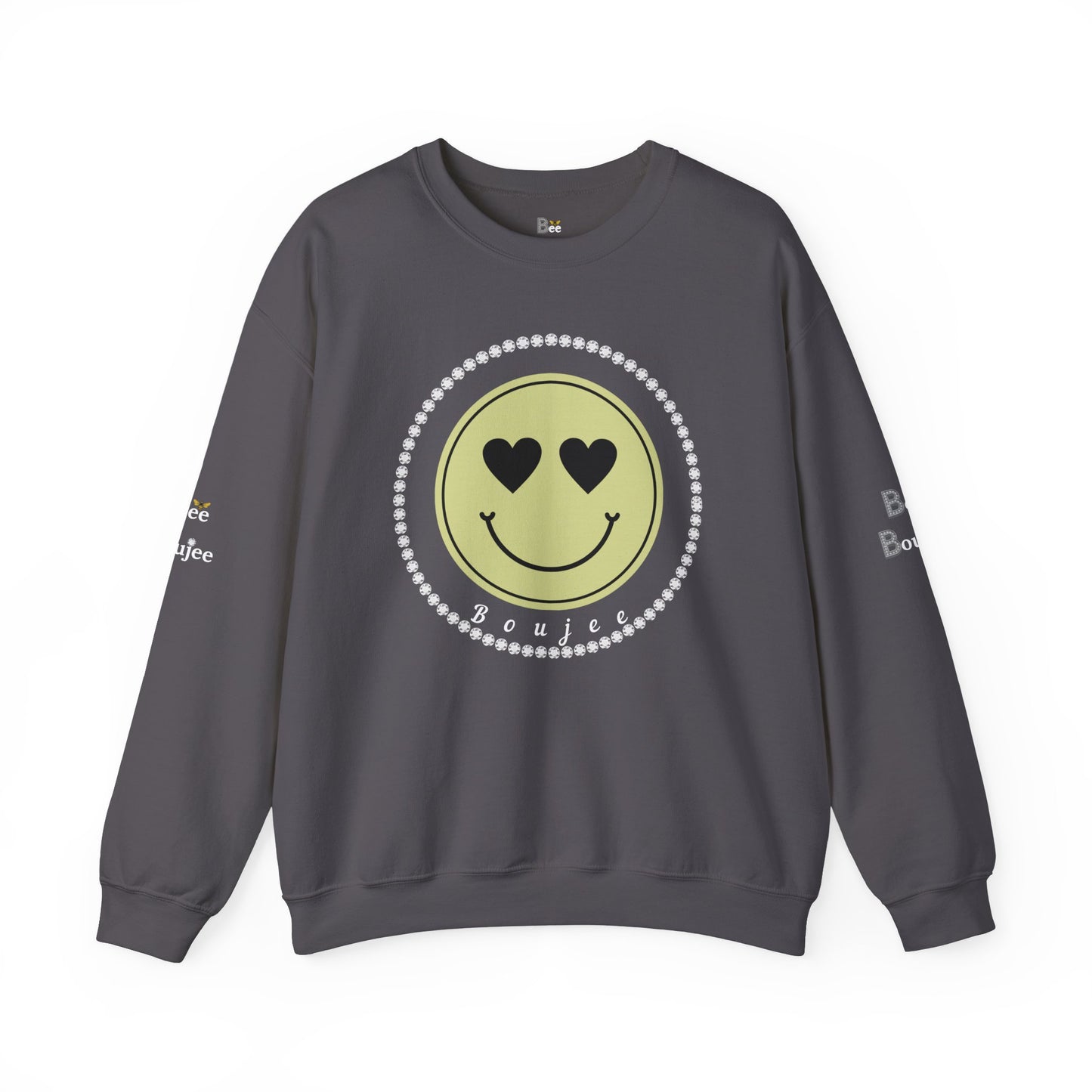 Boujee Smiley Face Beige Heart Eyes - Heavy Blend™ Dark Colors Crewneck Sweatshirt