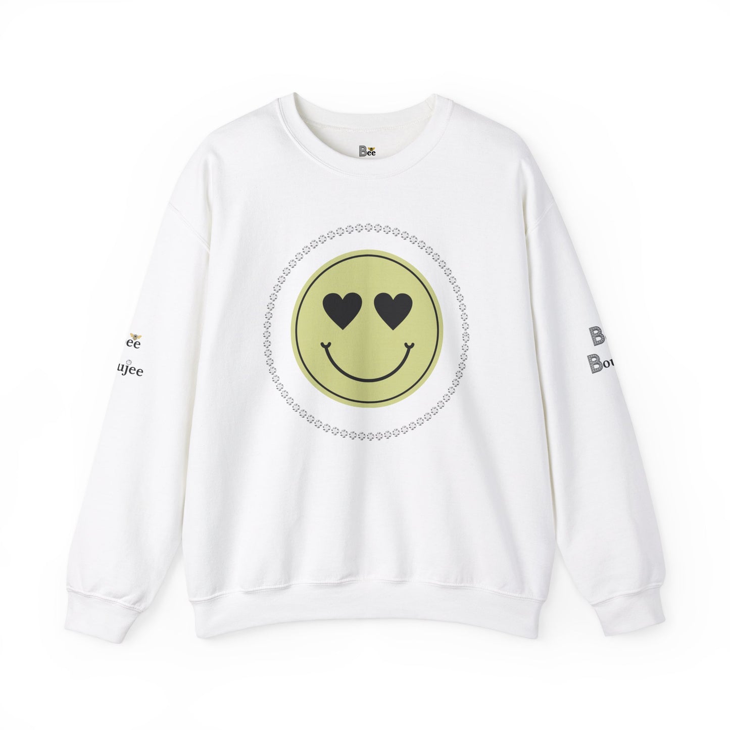 Boujee Smiley Face Heart Eyes Beige - Heavy Blend™ Light Colors Crewneck Sweatshirt