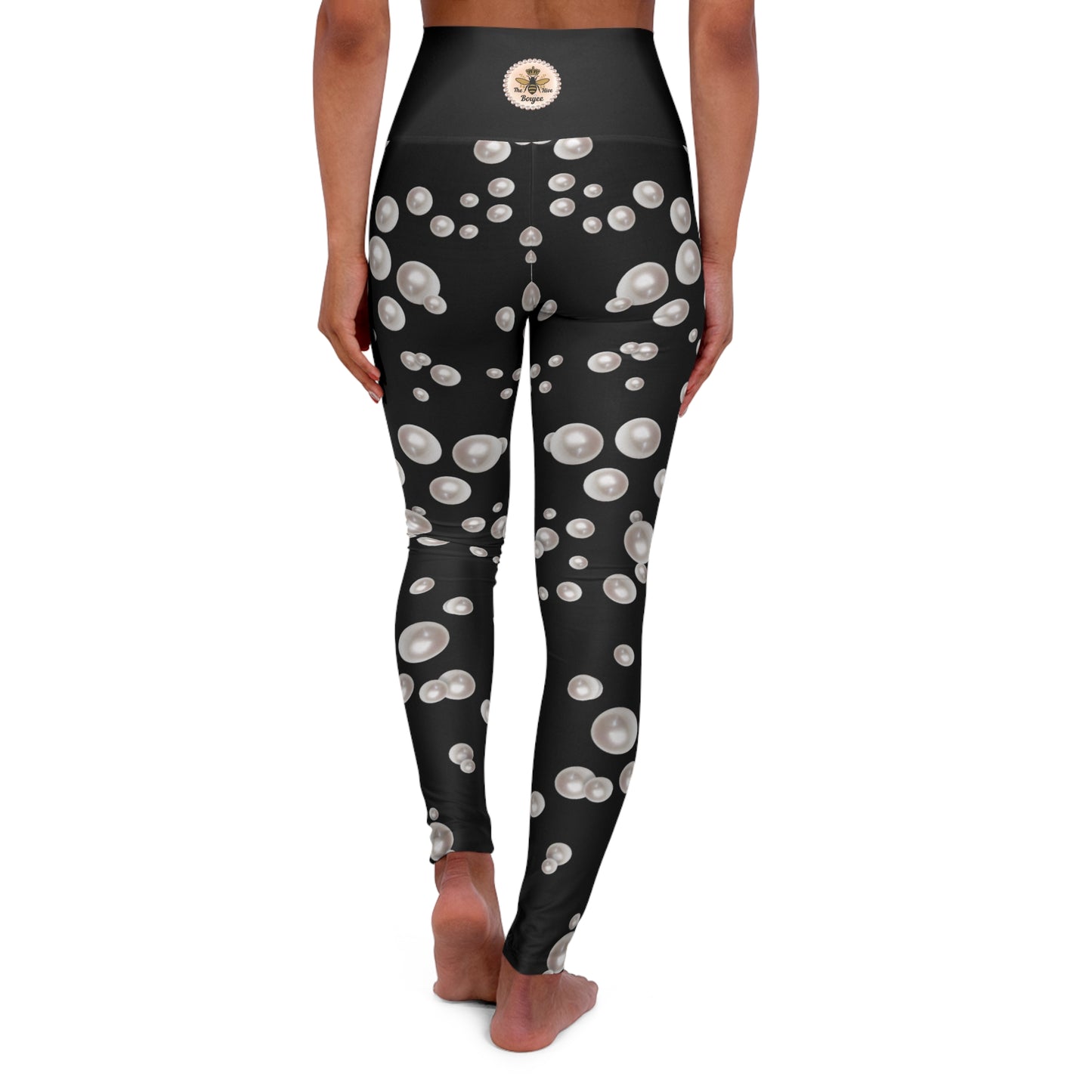 "The Boujee Hive" Stylish High Waisted Yoga Leggings with Pearls Print - MEDIUM